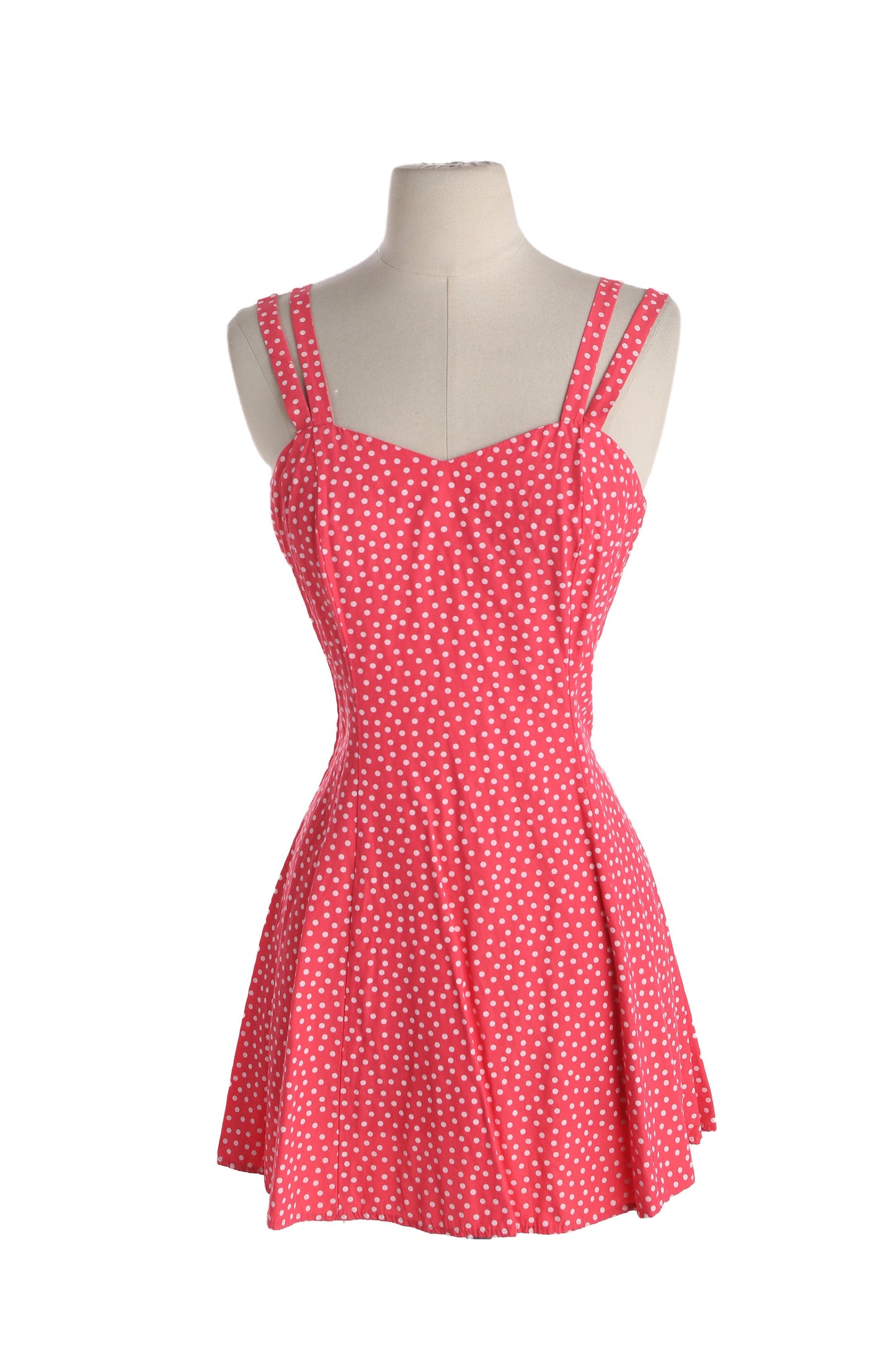 Vintage 90s Pink Summer Strap Polka Dot Dress by Byer Too / Made in USA / Vintage Size 7