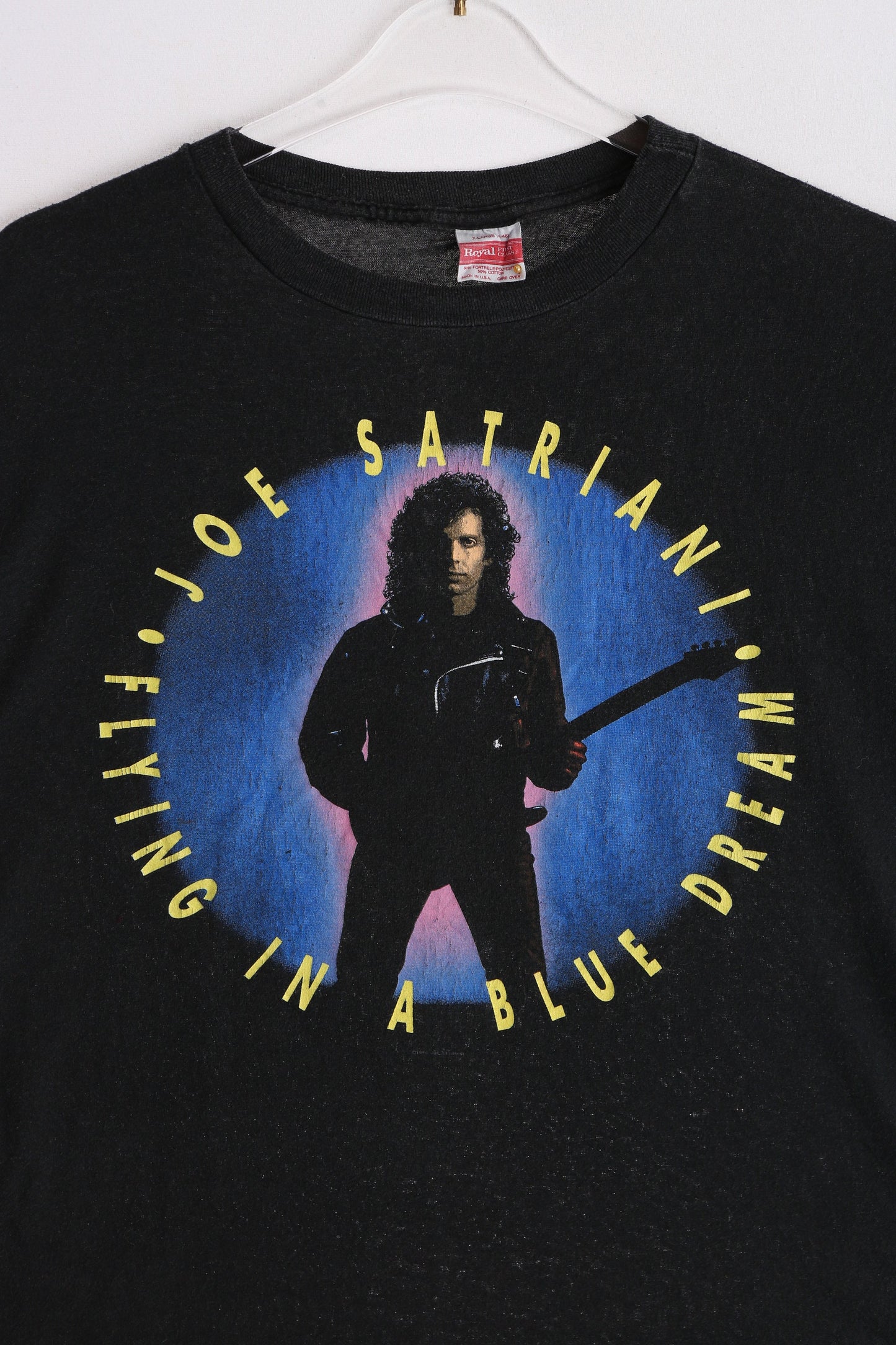 Vintage 1990 World Tour Joe Satriani flying in a Blue Dream Rock Graphic T-shirt