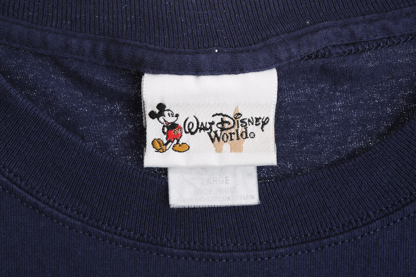 Vintage Blue Disney Solid One Pocket T-shirt with Red Mickey Embroidered Logo