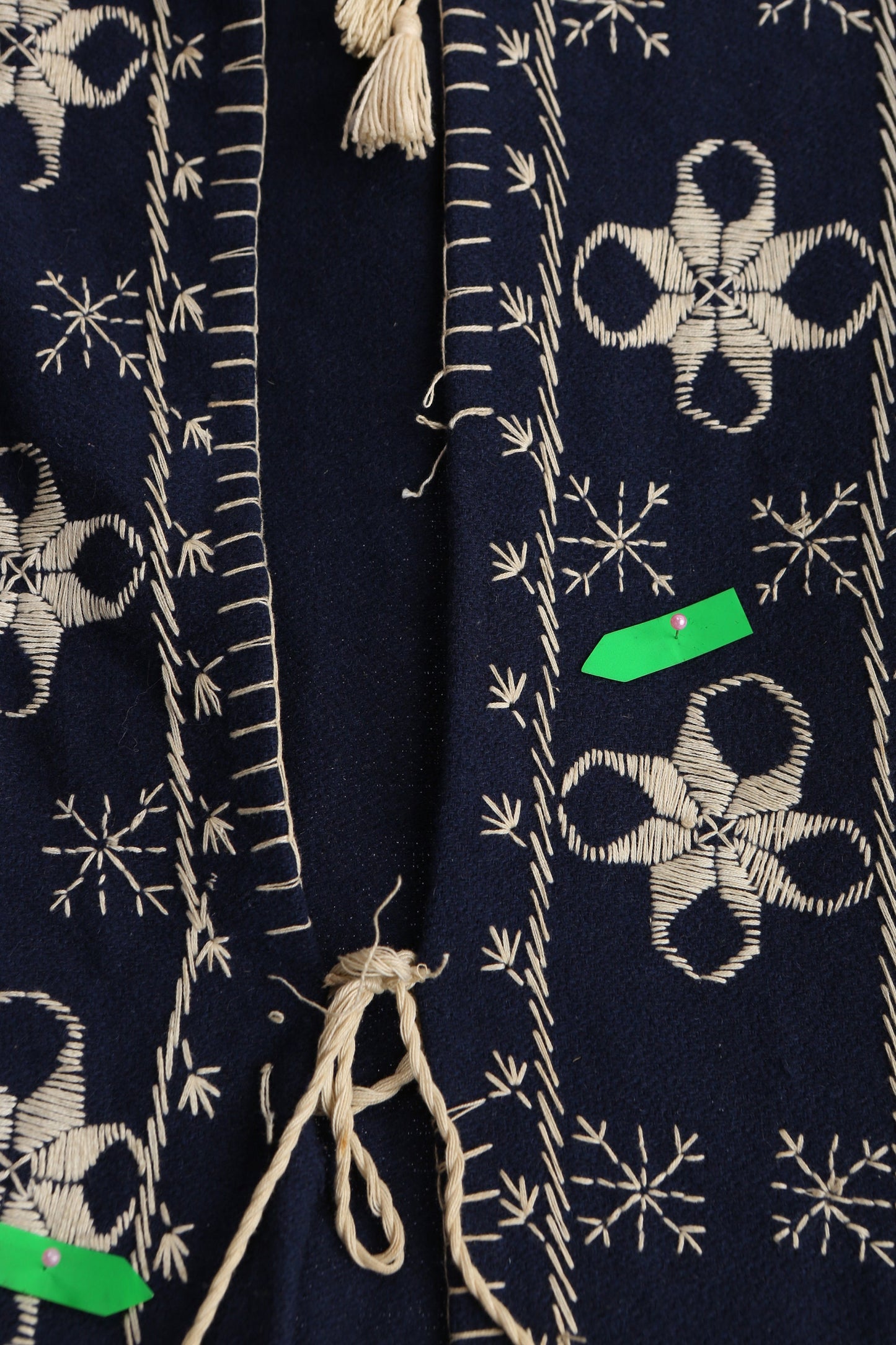 Vintage Embroidered Blue Hooded Open Robe