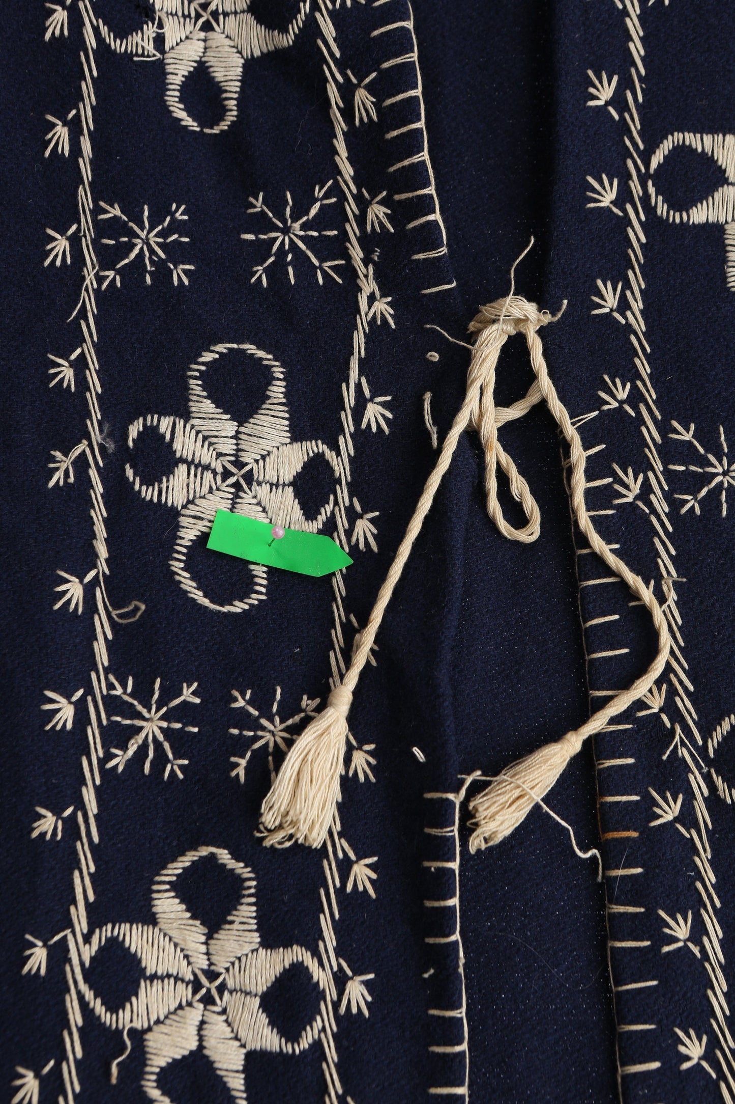 Vintage Embroidered Blue Hooded Open Robe