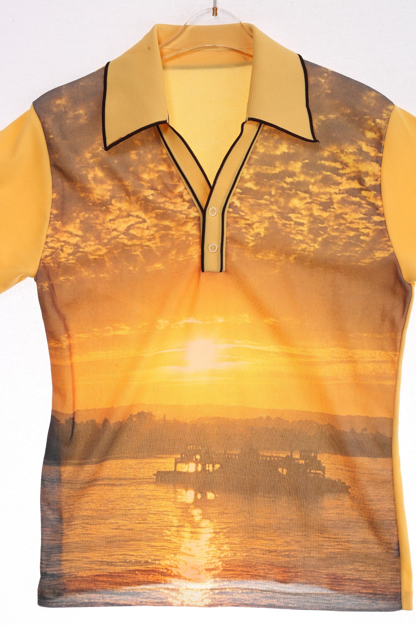 70s Geographic Print Short Sleeve Polyester Mod Shirt