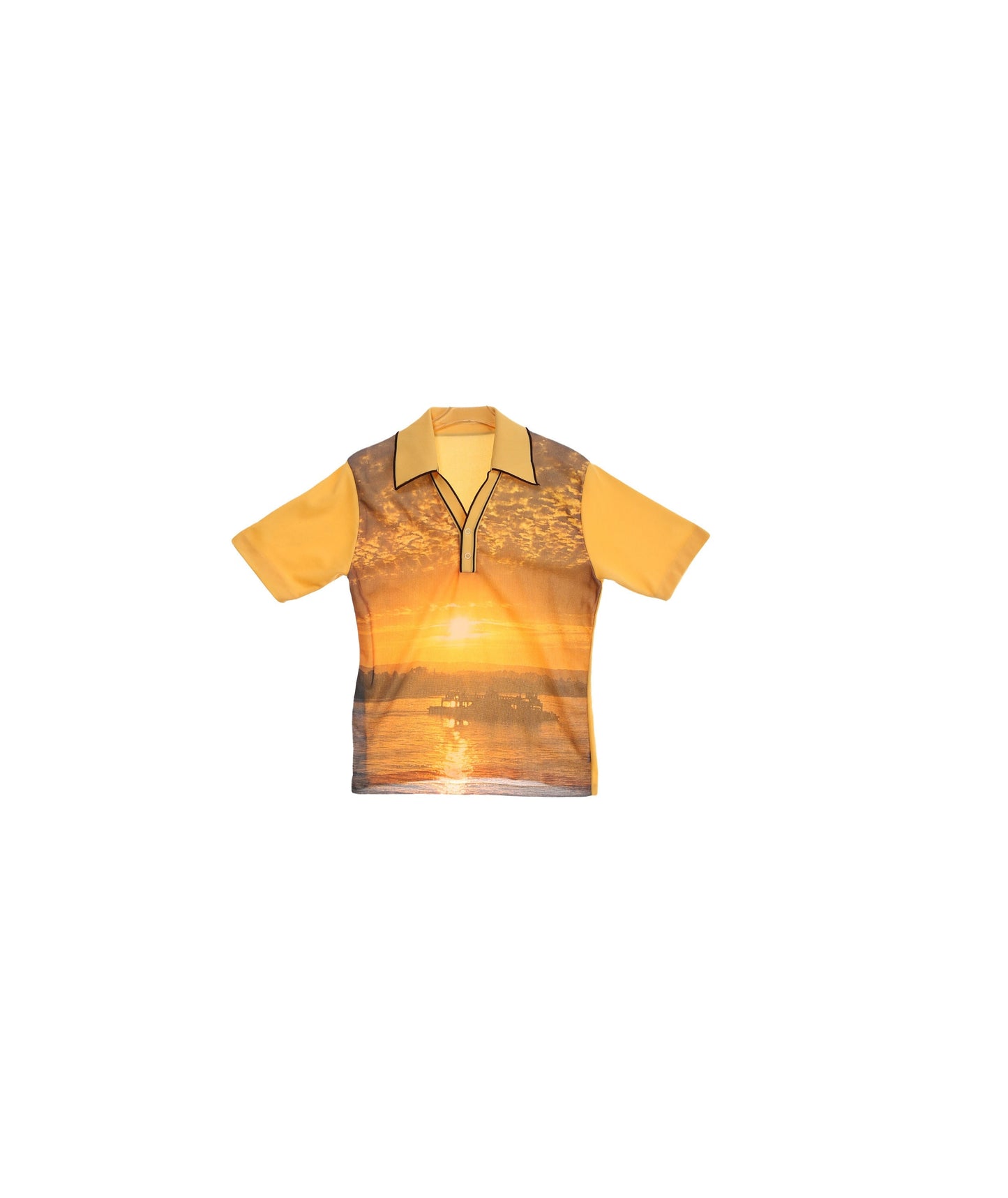 70s Geographic Print Short Sleeve Polyester Mod Shirt