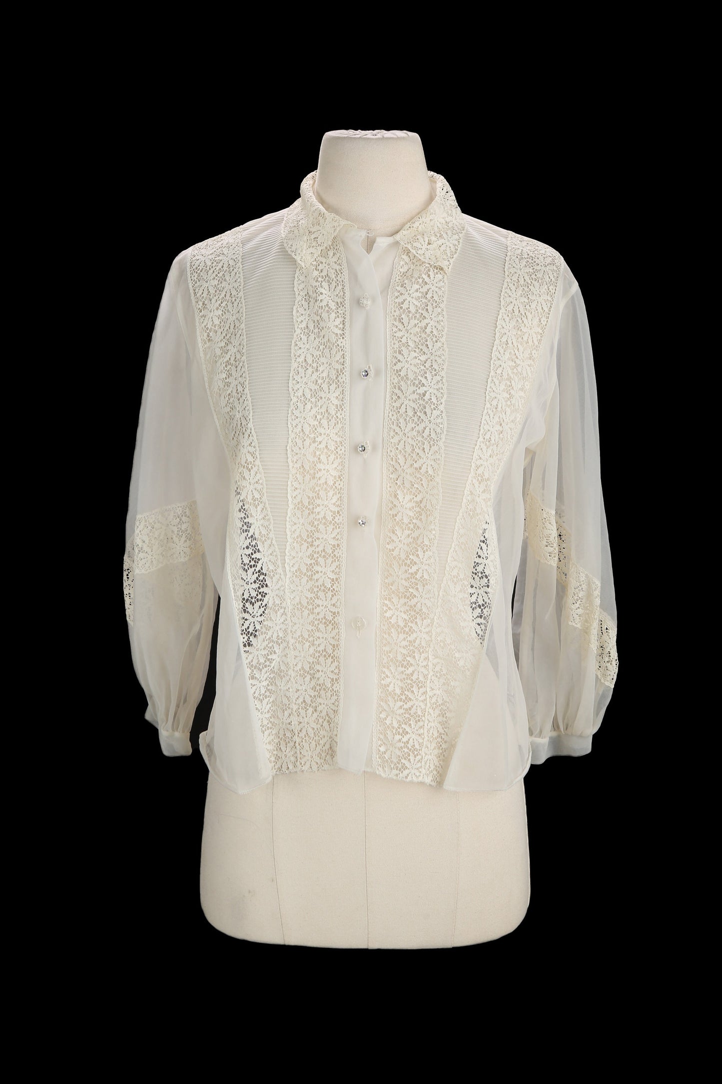 Vintage Women's White Polyester Blouse / Estimated era 1940s - 1950s