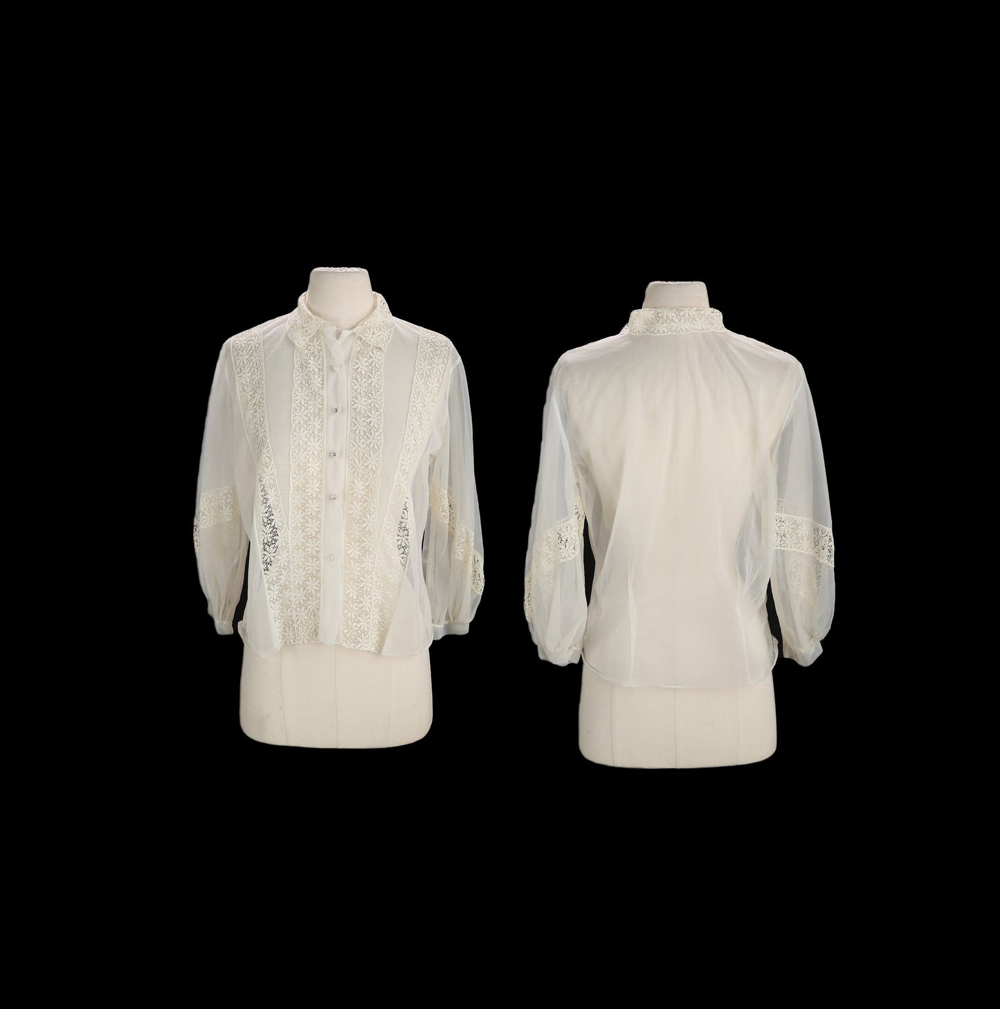 Vintage Women's White Polyester Blouse / Estimated era 1940s - 1950s