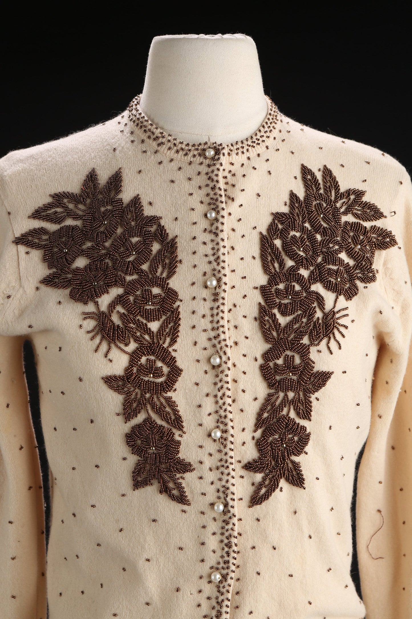 Vintage Women Brown Cardigan Beaded Sweater