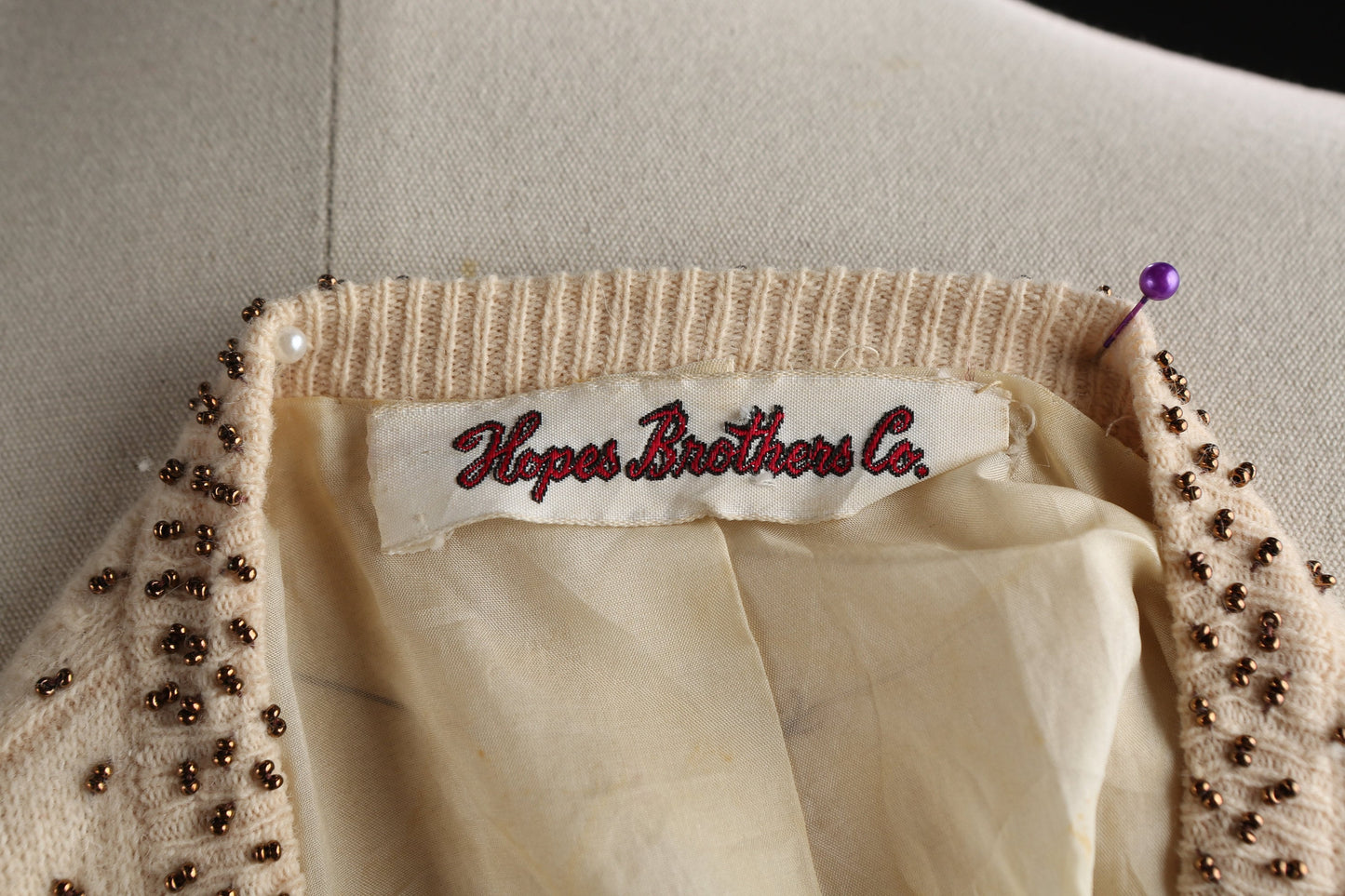 Vintage Women Brown Cardigan Beaded Sweater