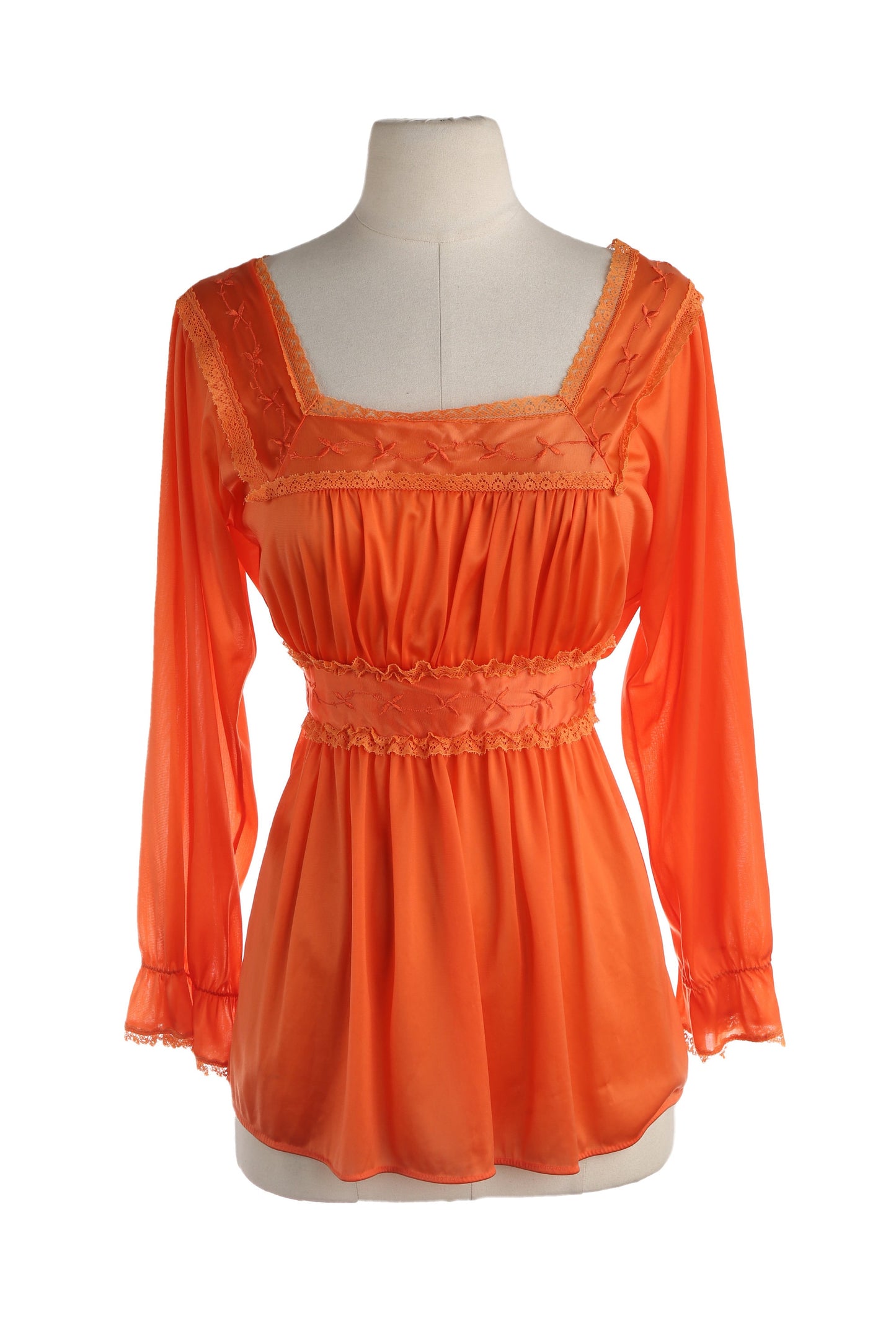 70s Women Orange Long Sleeve Polyester Blouse