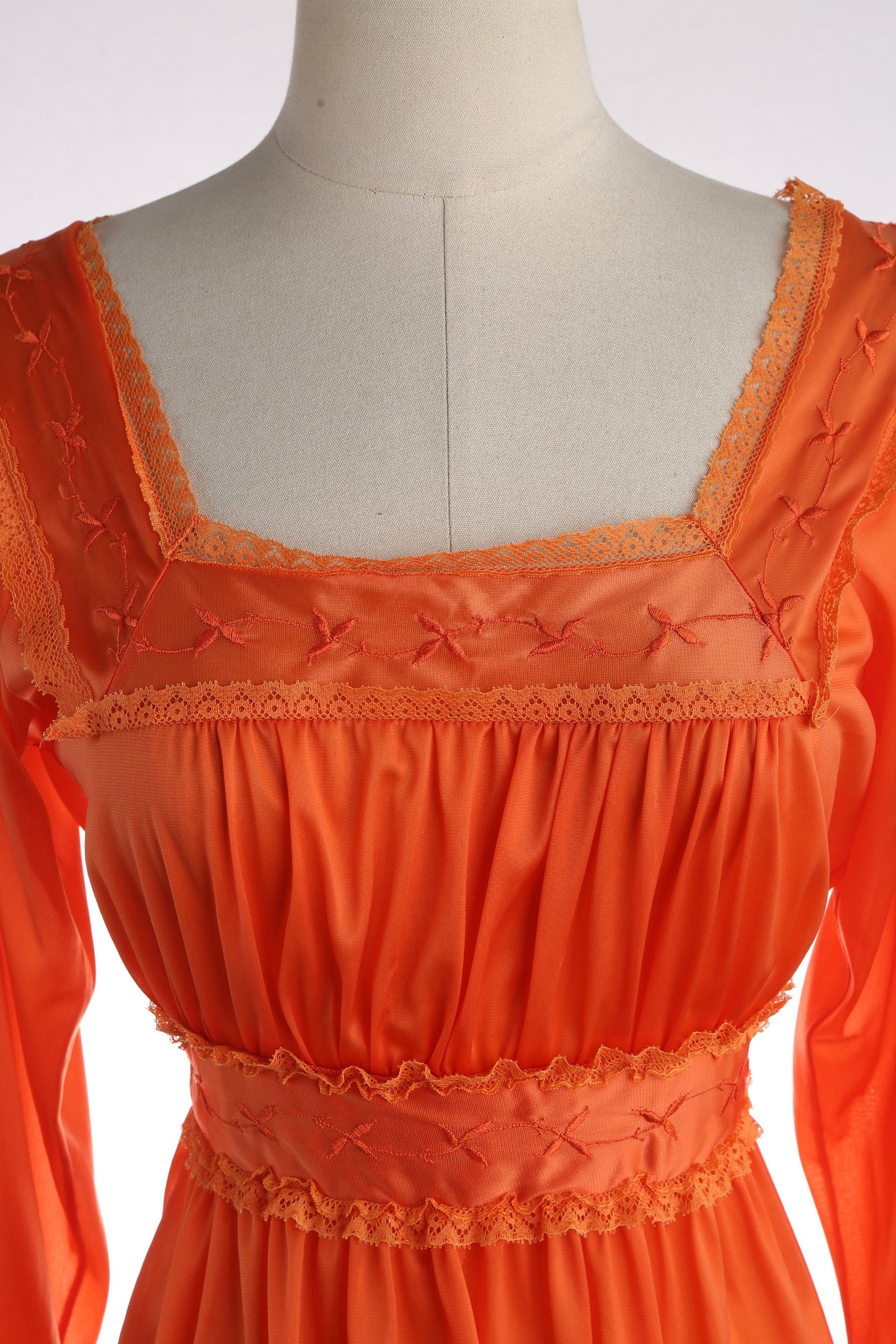 70s Women Orange Long Sleeve Polyester Blouse