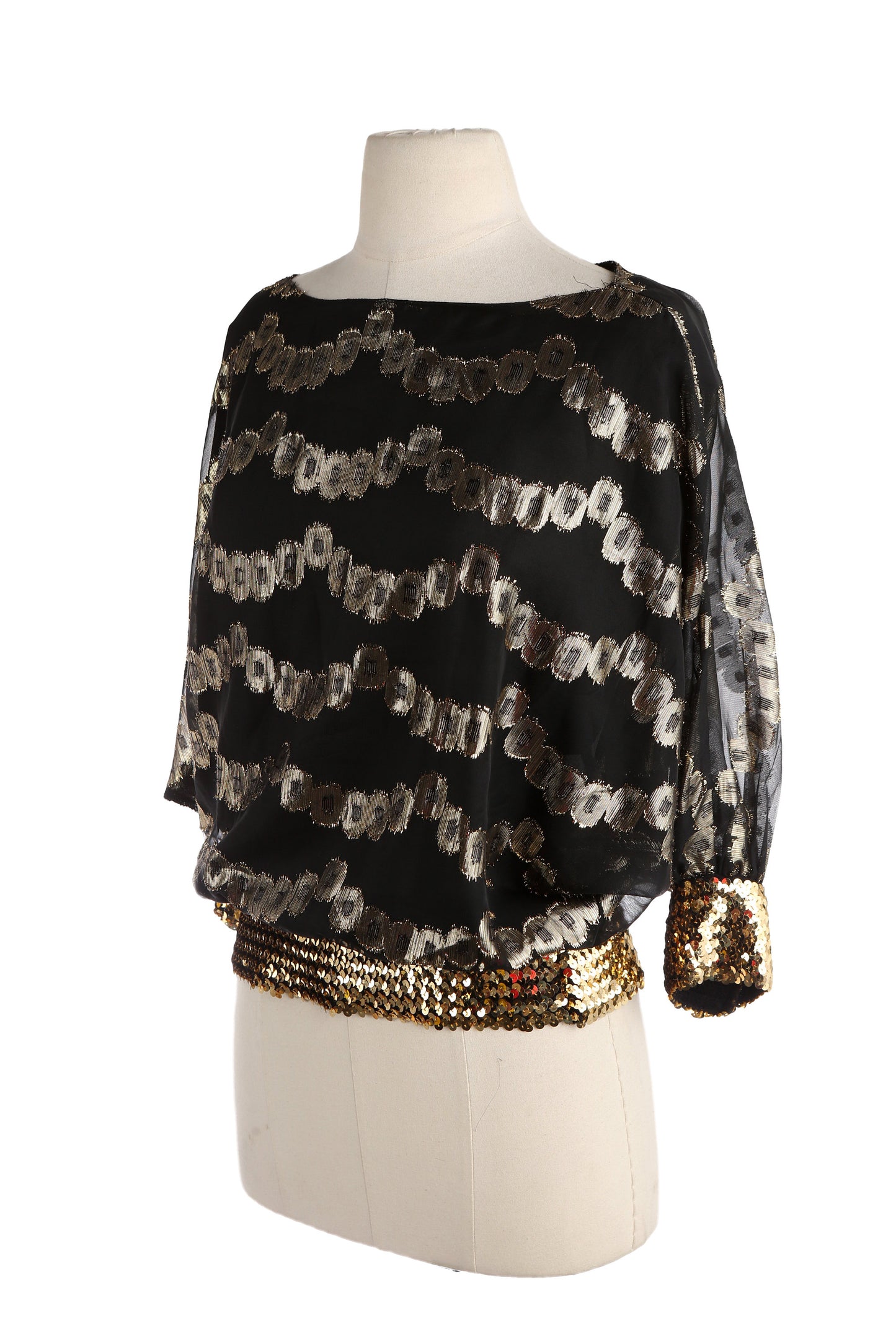 Vintage Women Black Golden Metallic Blouse