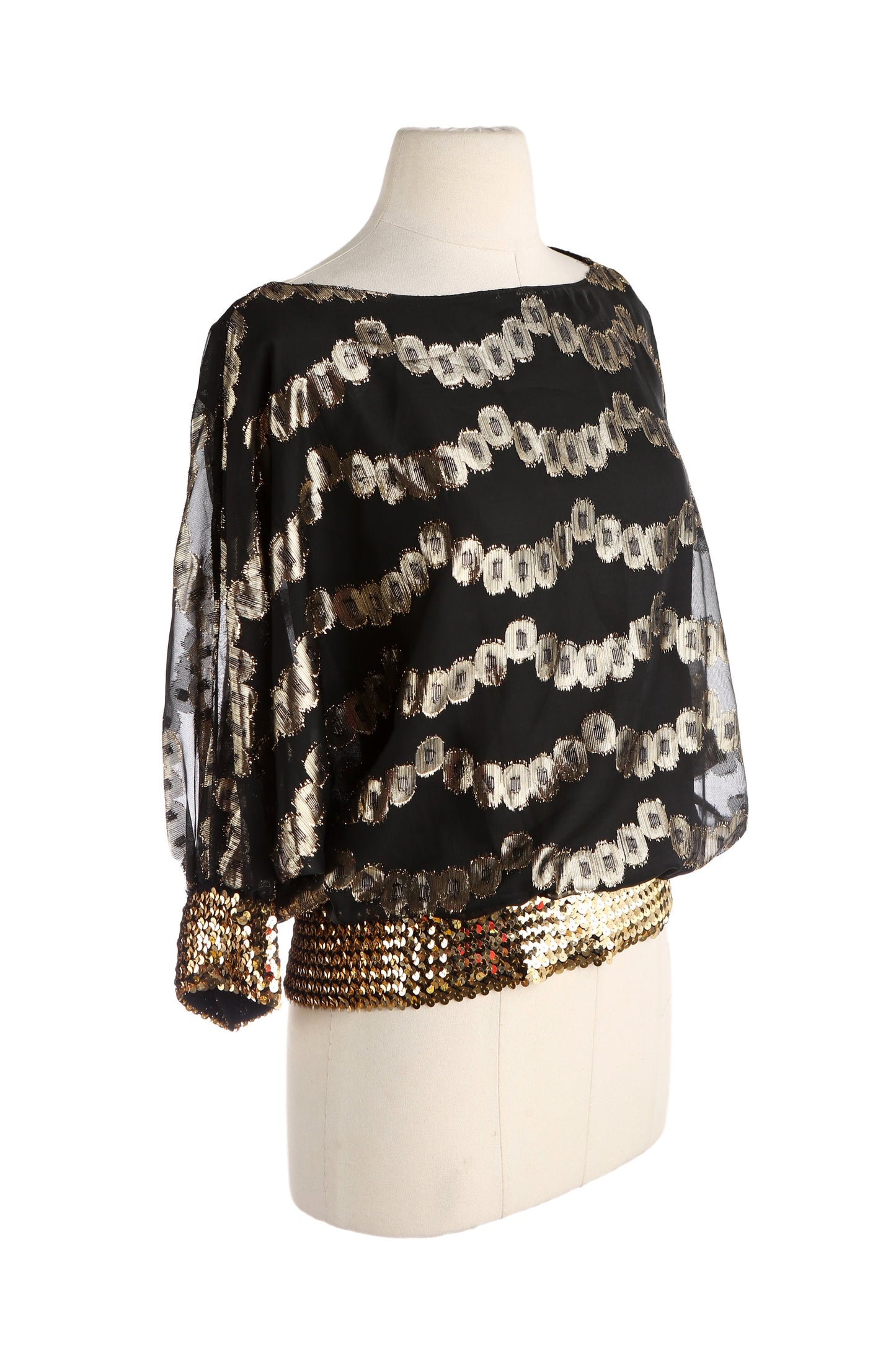 Vintage Women Black Golden Metallic Blouse