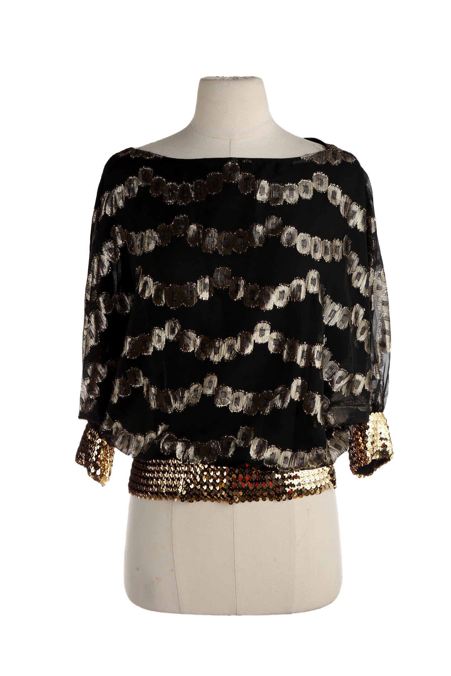 Vintage Women Black Golden Metallic Blouse