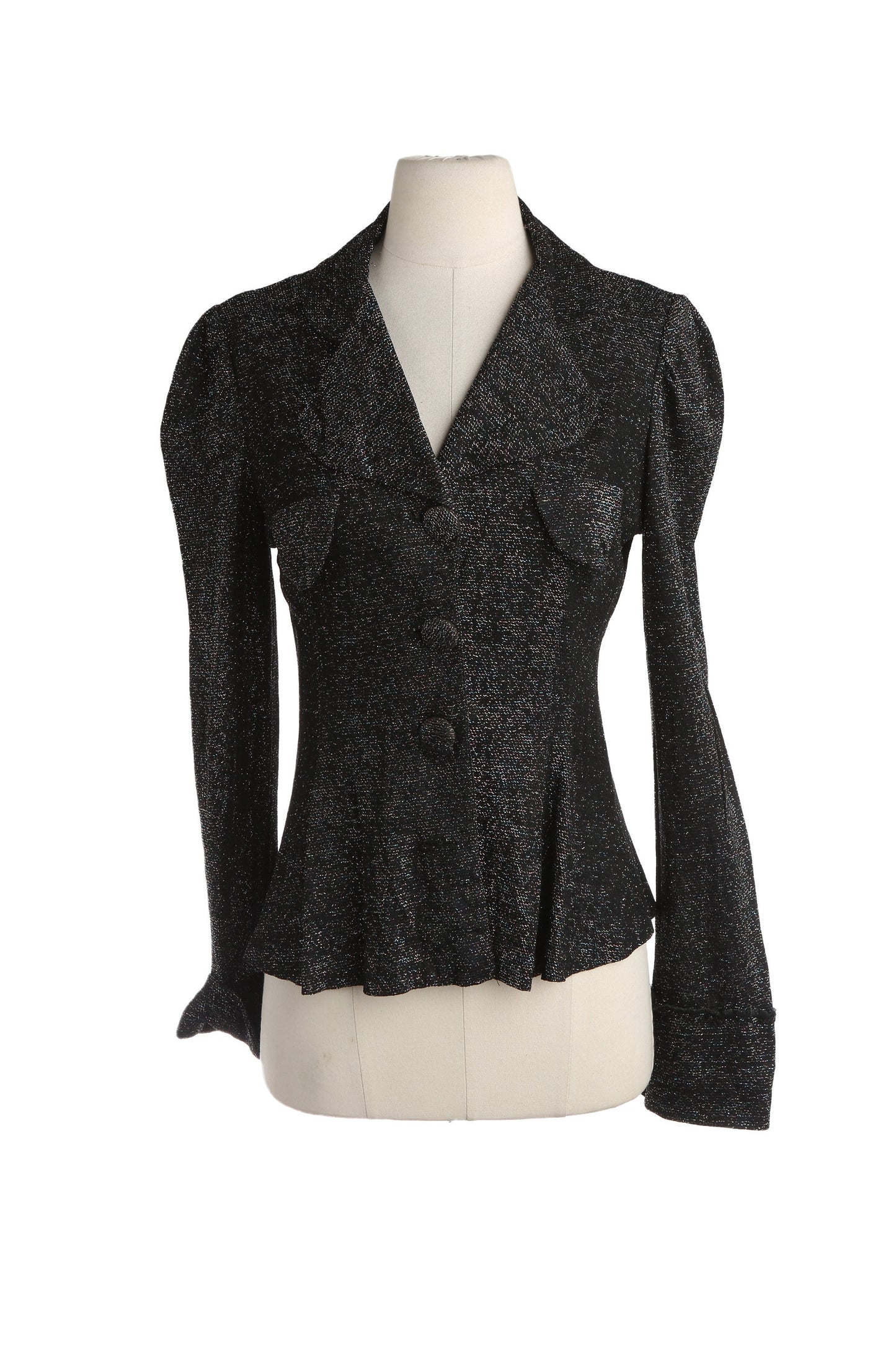 Vintage Men Black Metallic Polyester Blouse