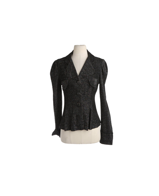 Vintage Men Black Metallic Polyester Blouse