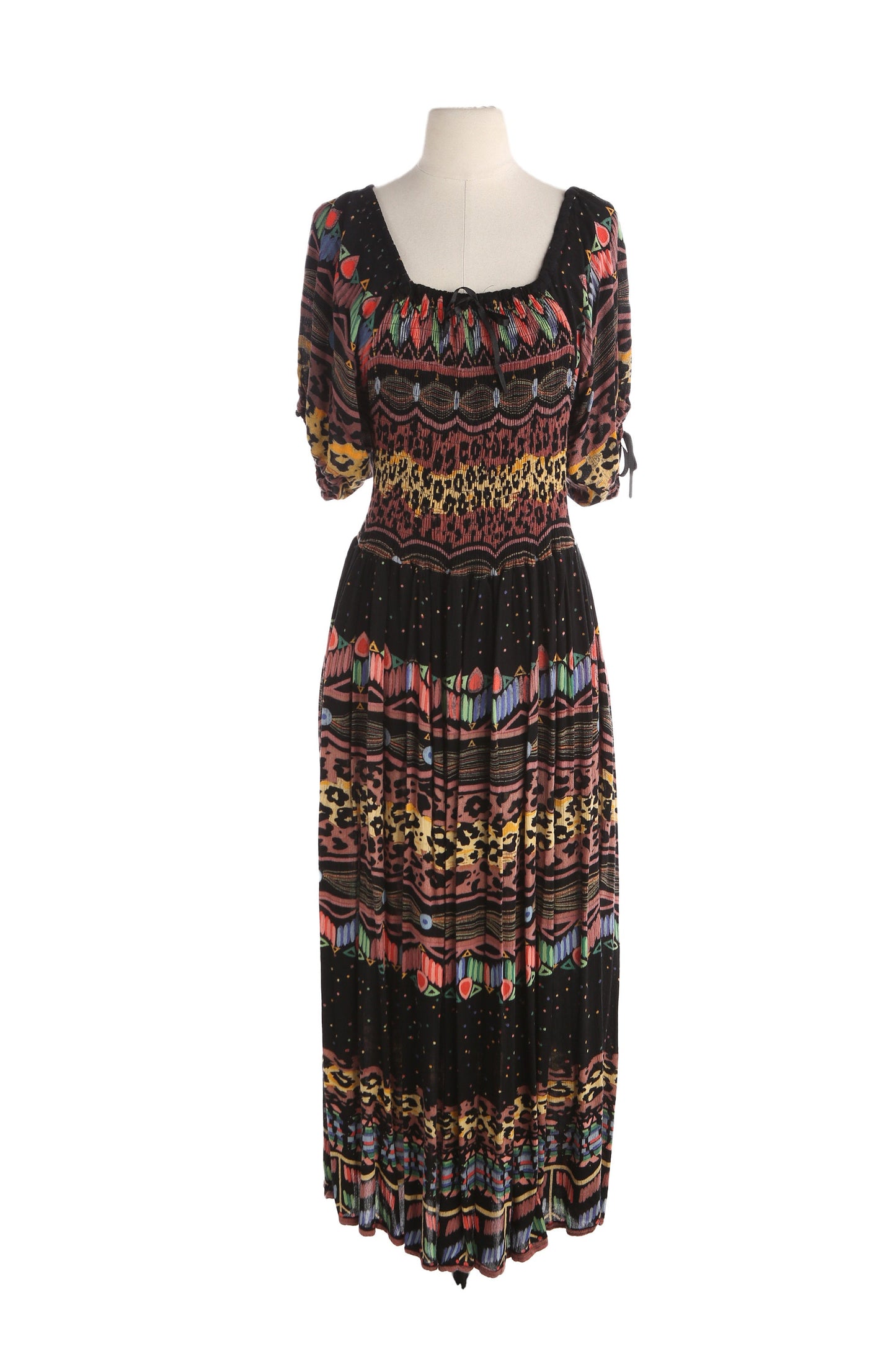 Vintage Women Black Rayon Summer Dress