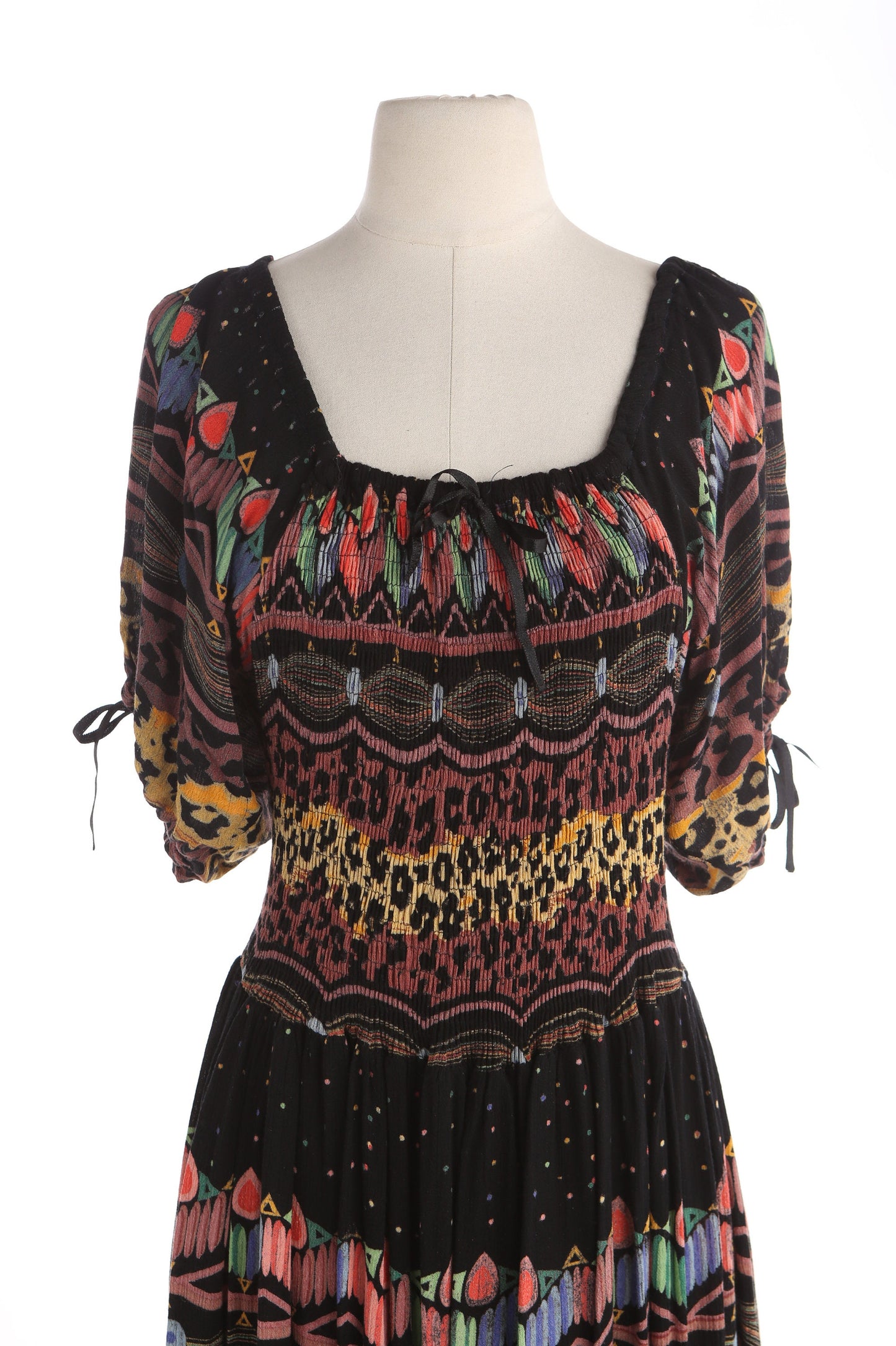 Vintage Women Black Rayon Summer Dress