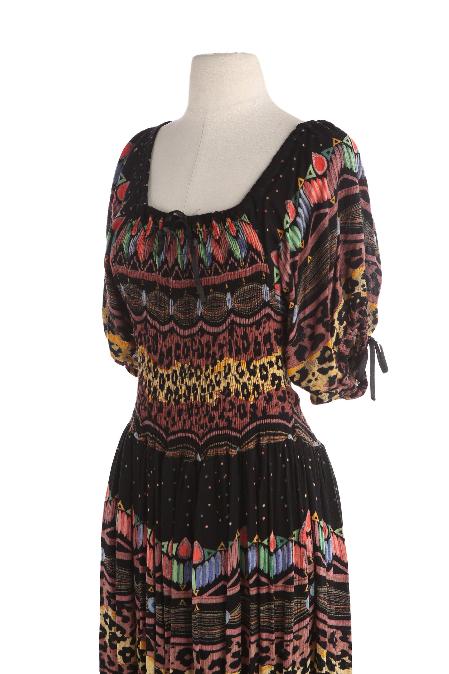 Vintage Women Black Rayon Summer Dress