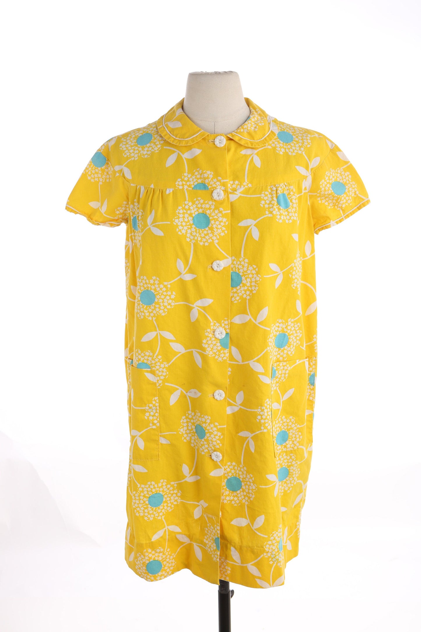 Vintage Women Yellow Floral Print Bluson Dress