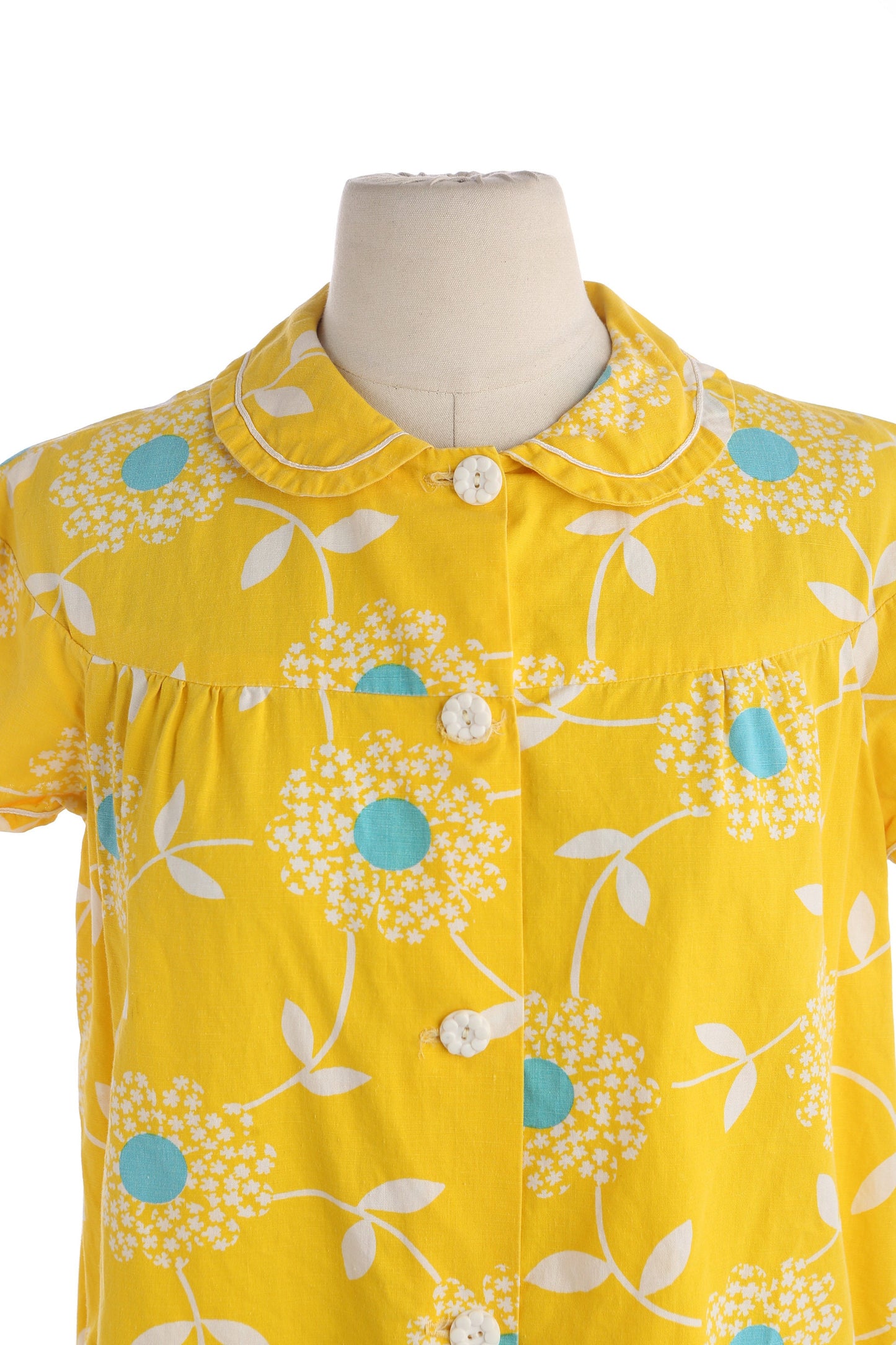 Vintage Women Yellow Floral Print Bluson Dress