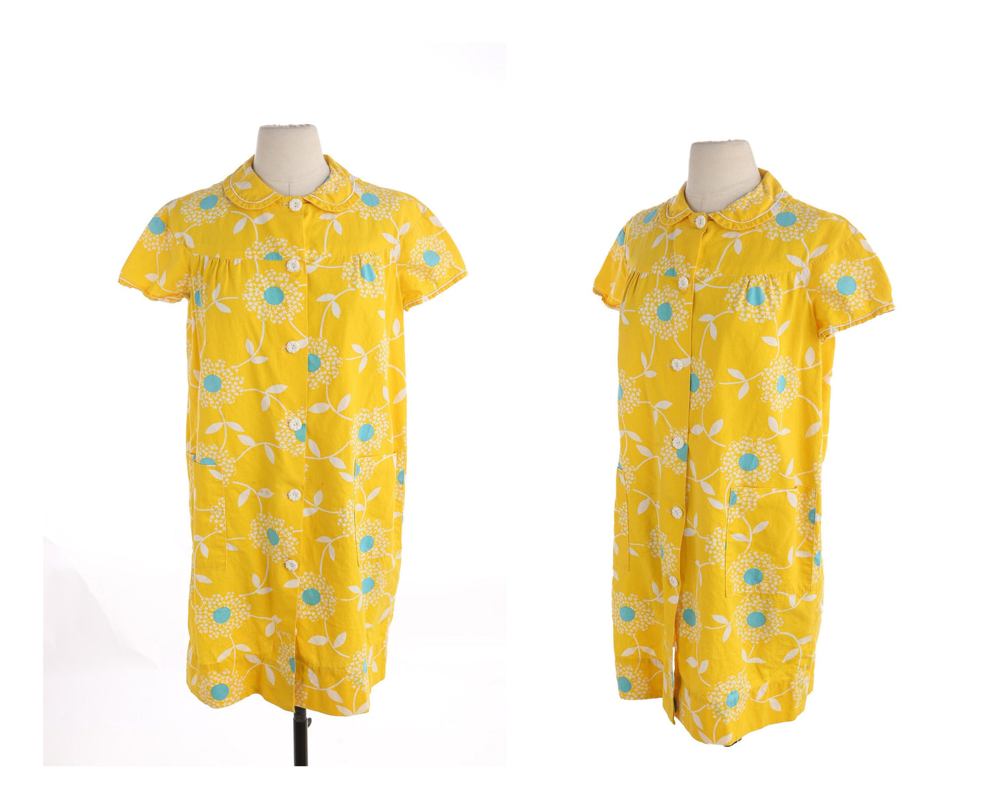 Vintage Women Yellow Floral Print Bluson Dress