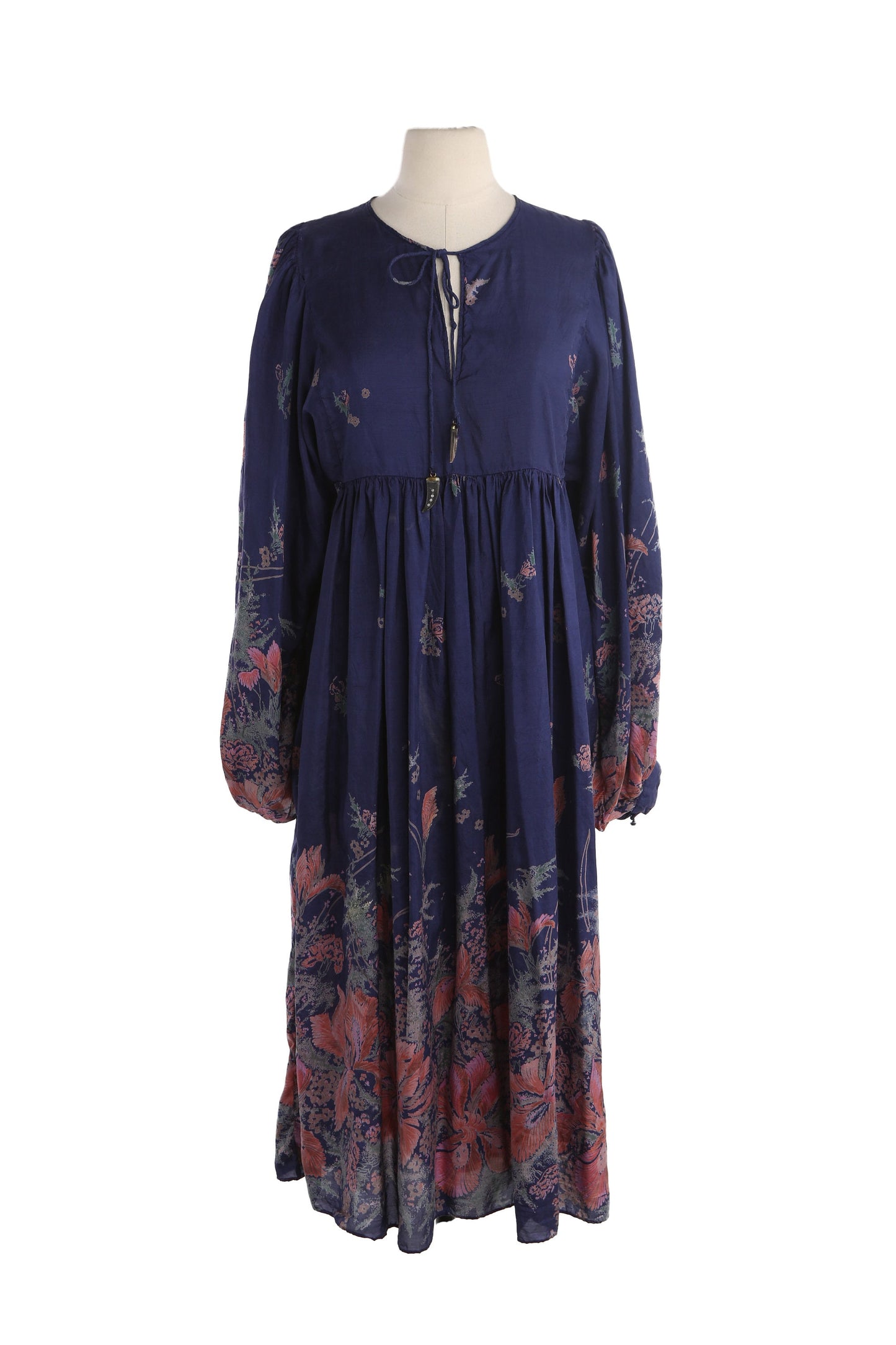 Vintage Women Blue Floral Print Summer Dress