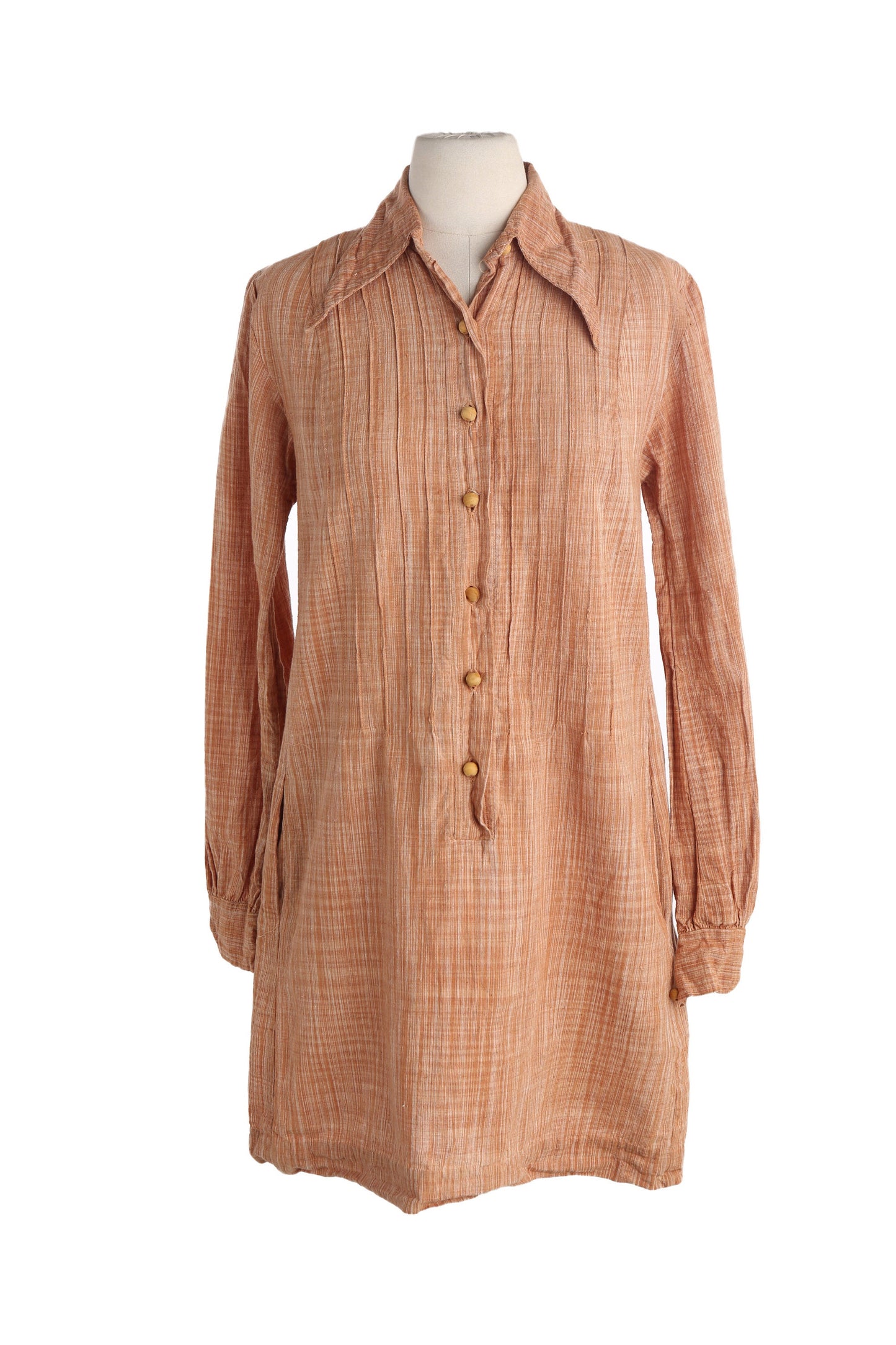 Vintage Women 70s Cotton Collared Dress / Made in India