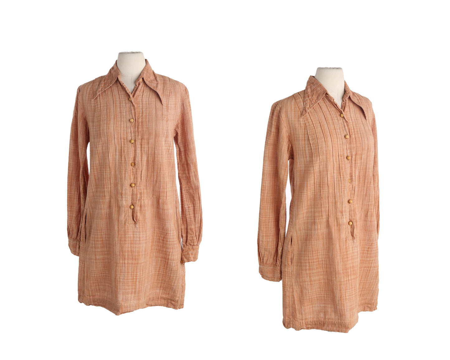 Vintage Women 70s Cotton Collared Dress / Made in India