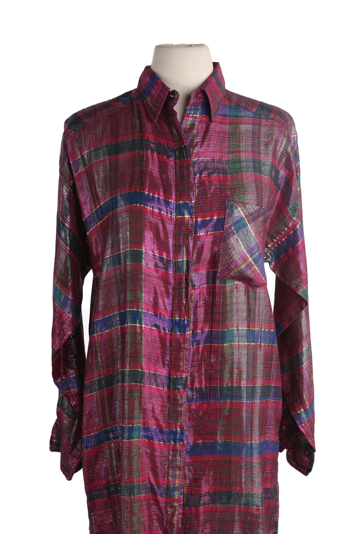 Vintage Women Pink Plaid Button Up Shirtdress / Made in India