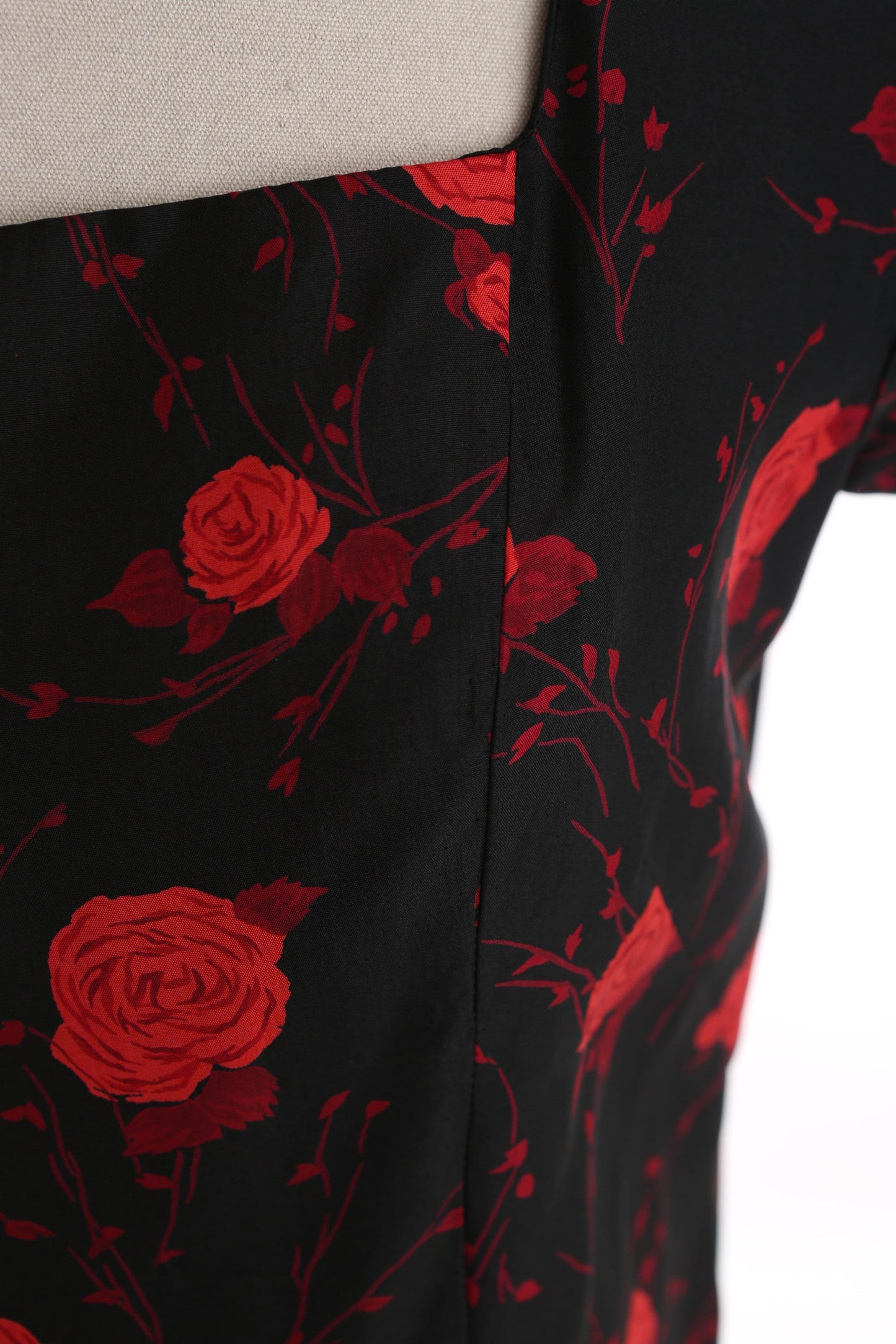 50s Women Black Red Floral Print Casual Dress