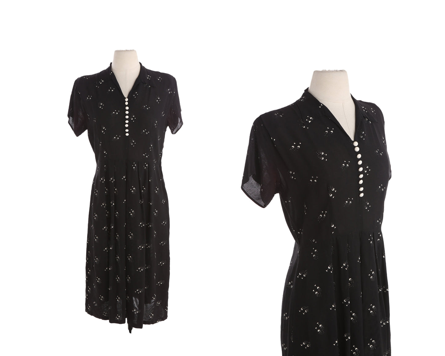 40s Women Black Casual Dress