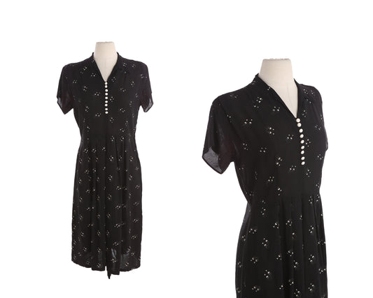40s Women Black Casual Dress