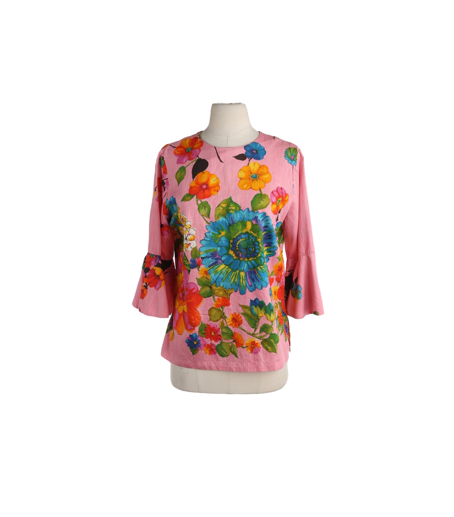 70s Women's Pink Floral Blouse