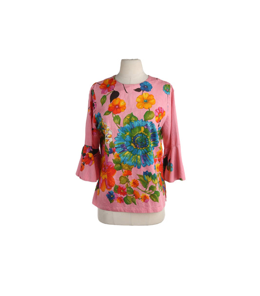 70s Women's Pink Floral Blouse