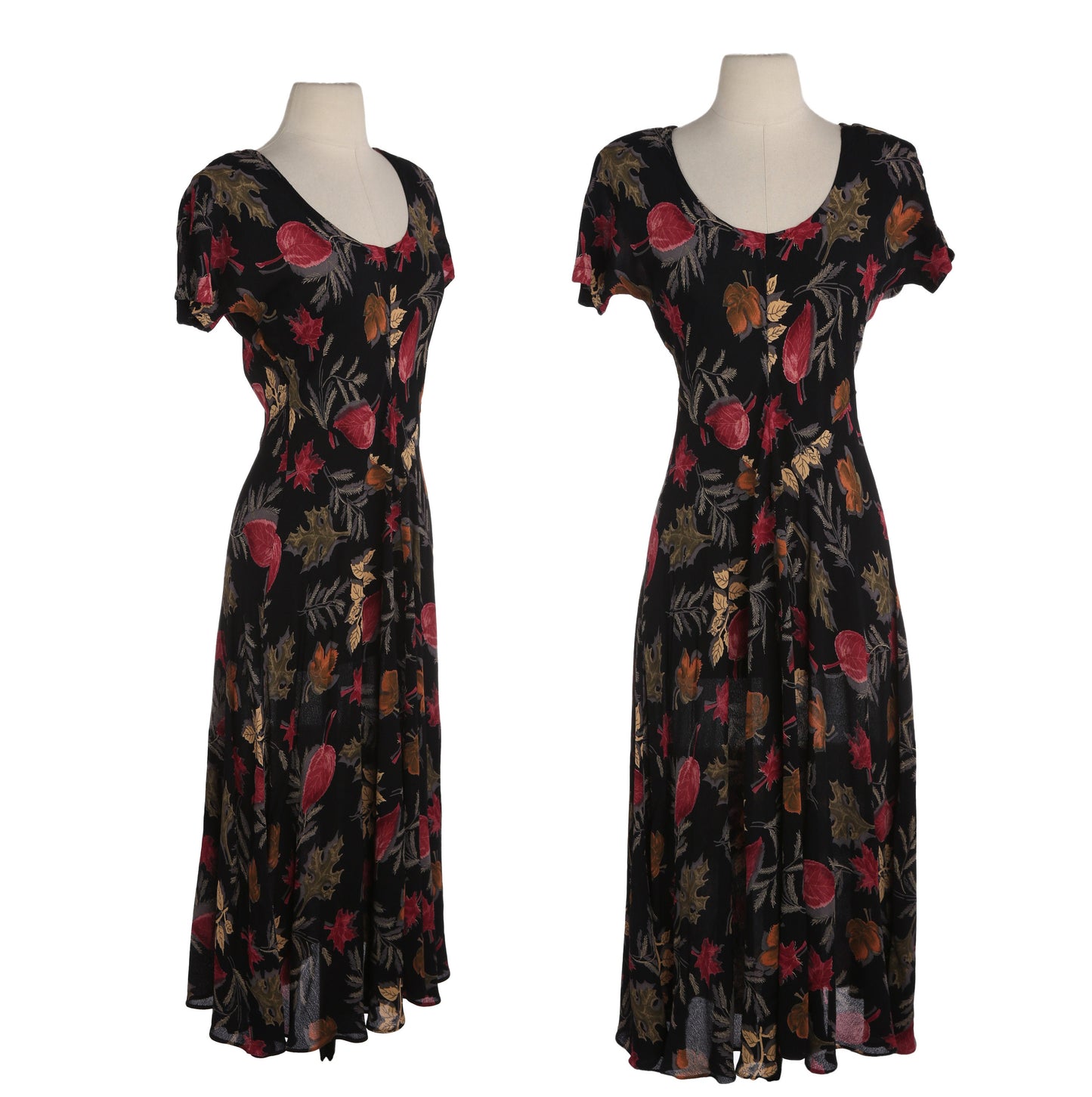 90s Women Black Floral Print Long Summer Dress