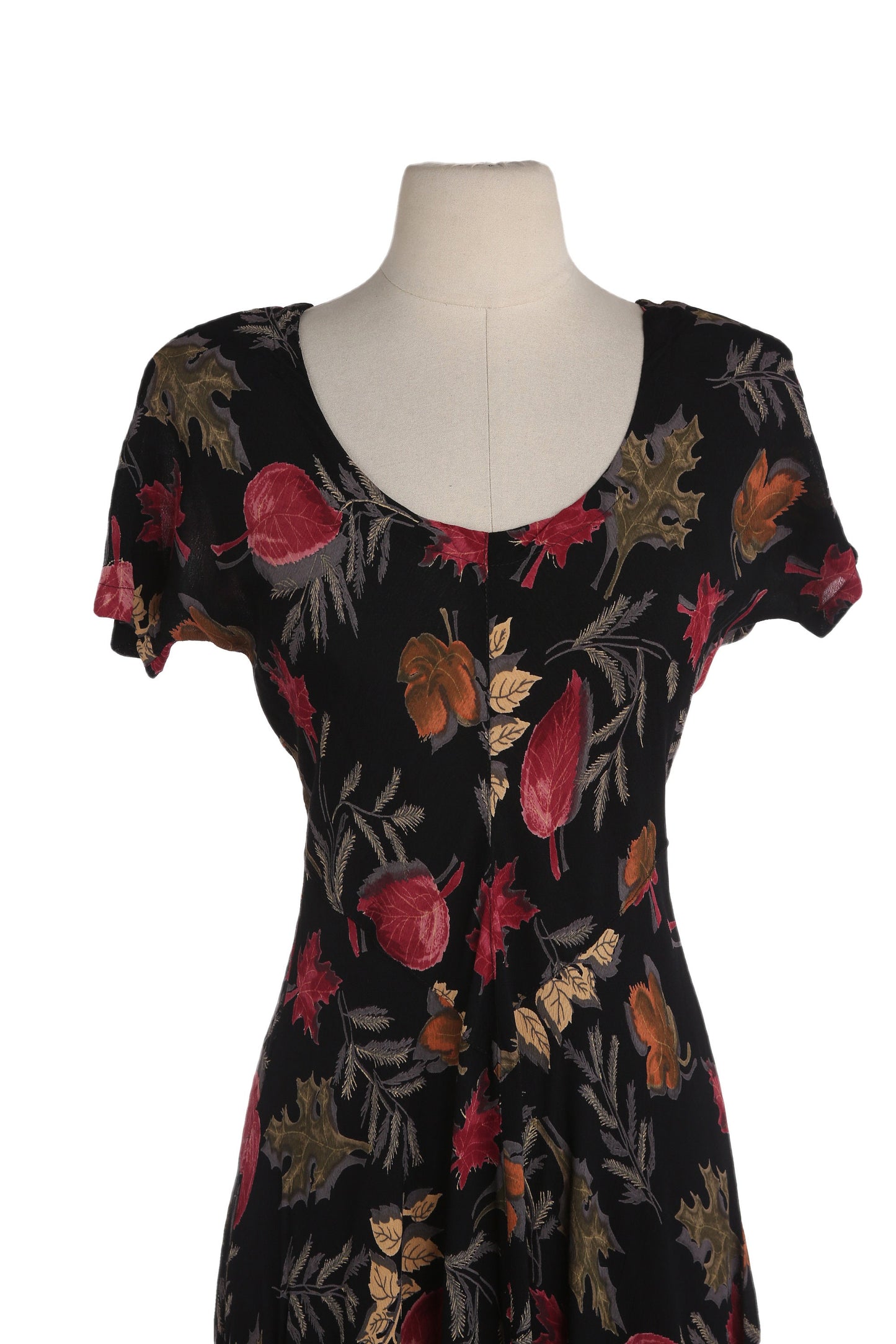 90s Women Black Floral Print Long Summer Dress