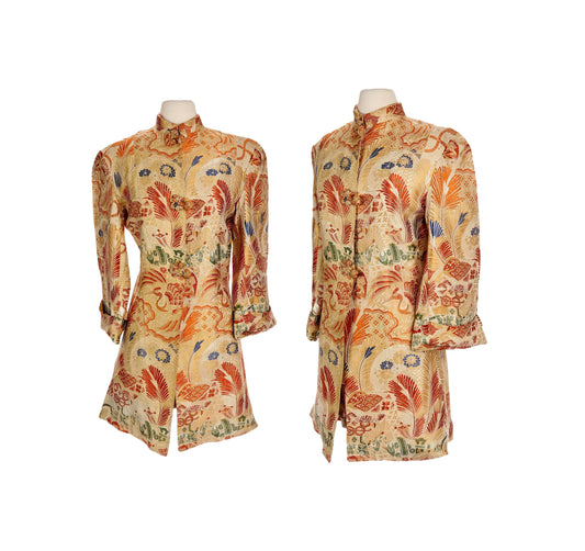 Vintage Brocade Beige Tunic Jacket