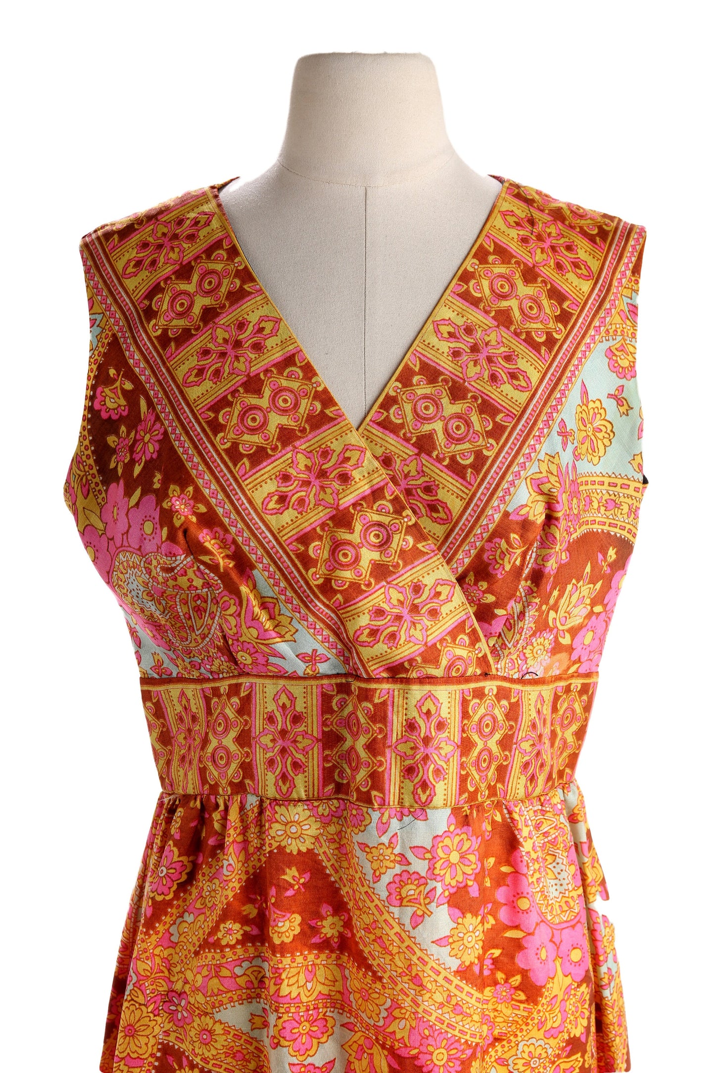 1970s Women Orange Paisley Print Casual Dress