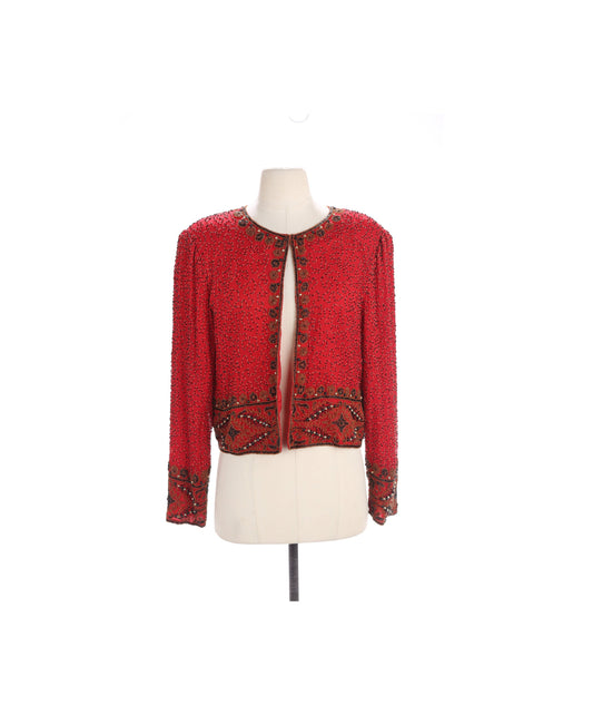 Vintage Women's Red Sequin Jacket by Laurence Kagar / Estimated Era 1980s - 1990s