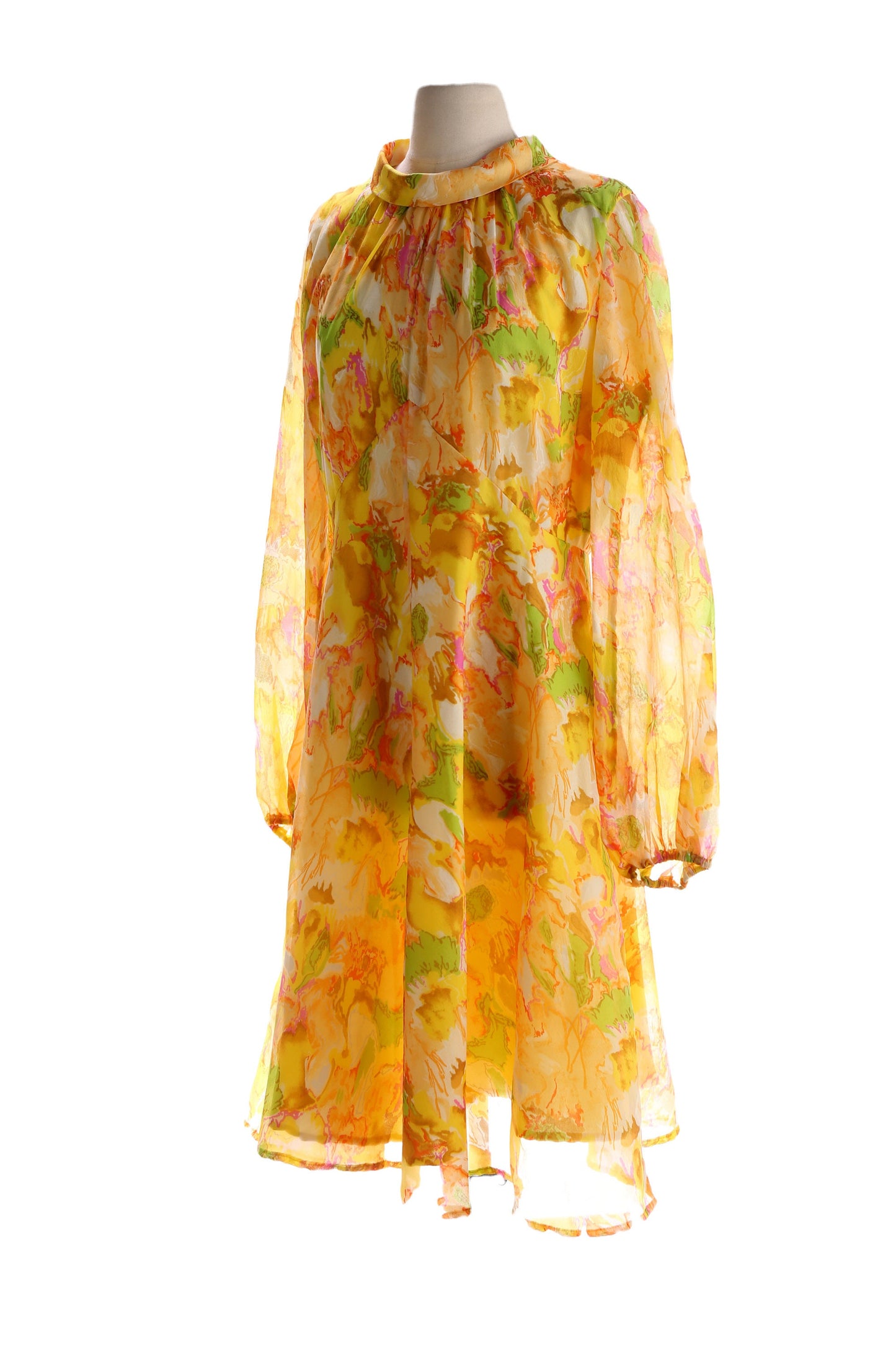 70s Floral Print Orange Dress