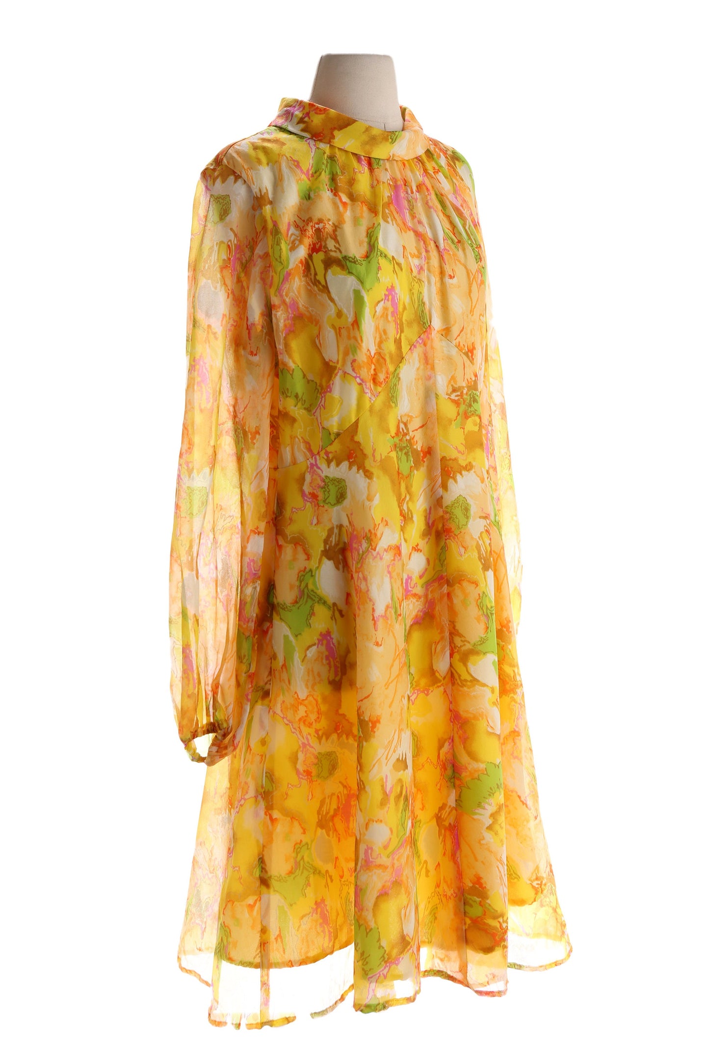 70s Floral Print Orange Dress