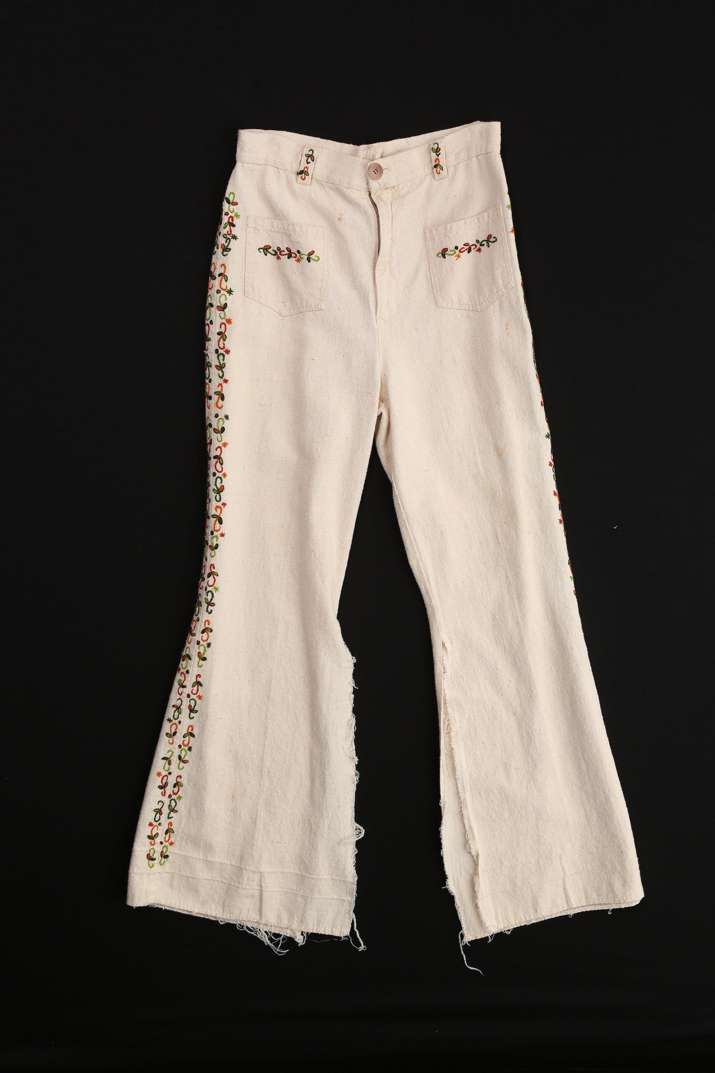 70s Bell Bottom Pants with Embridered Floral Details