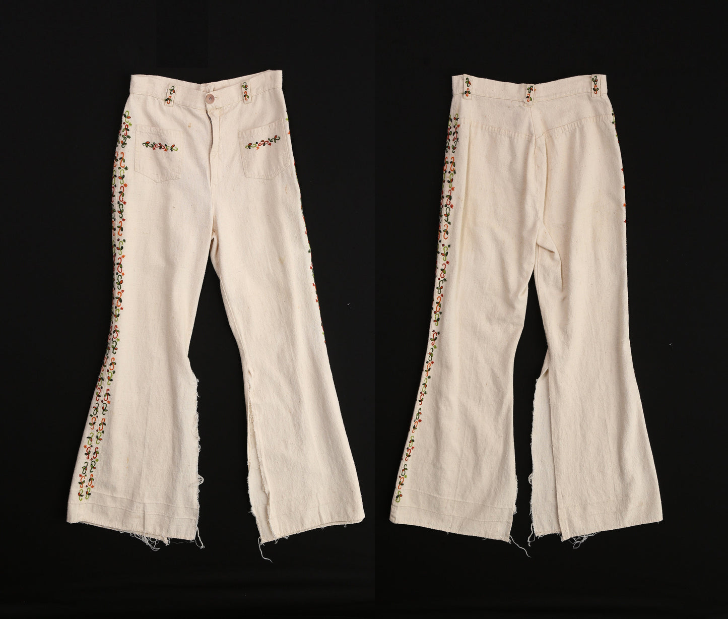 70s Bell Bottom Pants with Embridered Floral Details