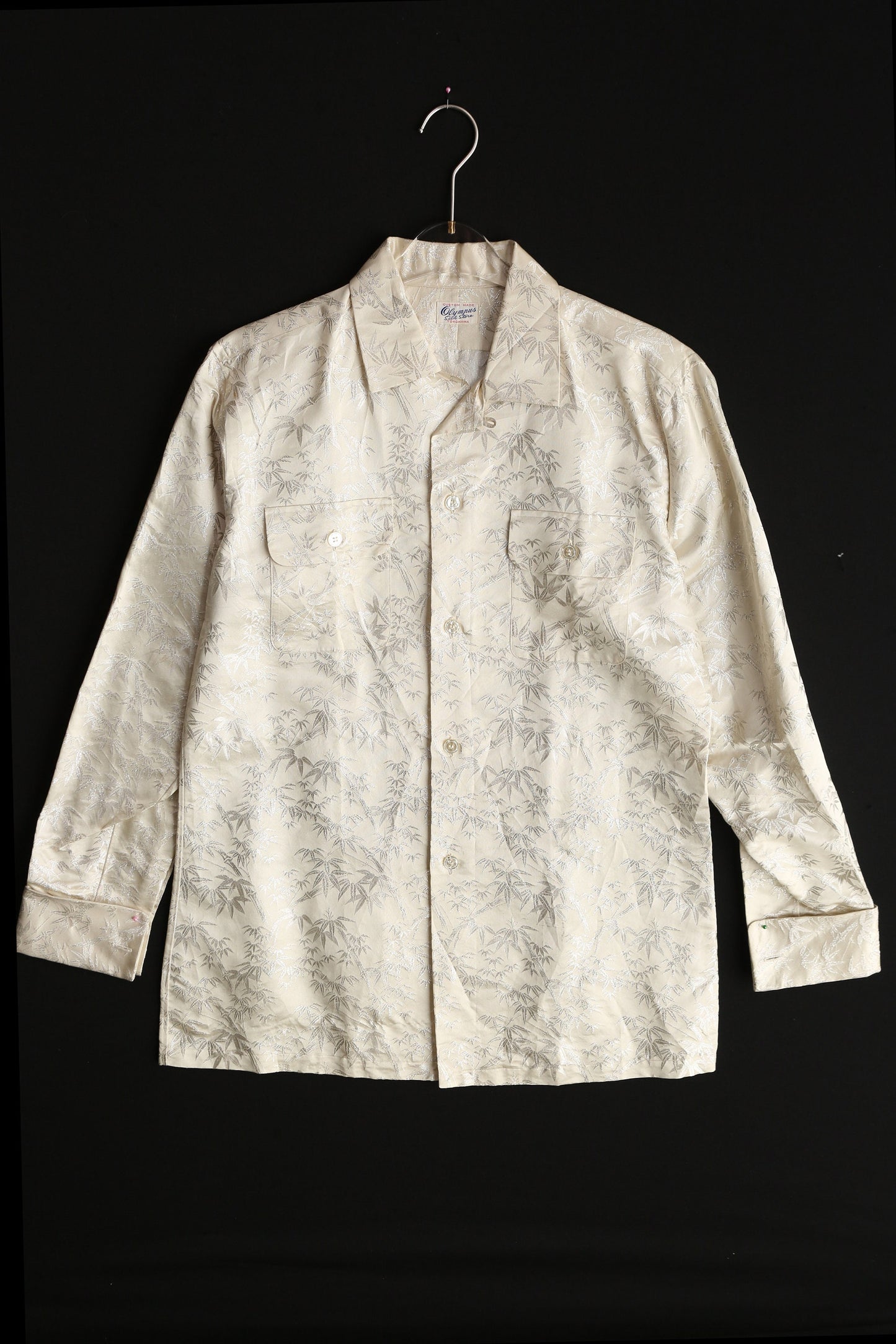 Vintage Costume Made Men's White Metallic Embroidered Shirt by Olympus Silk Store Japan
