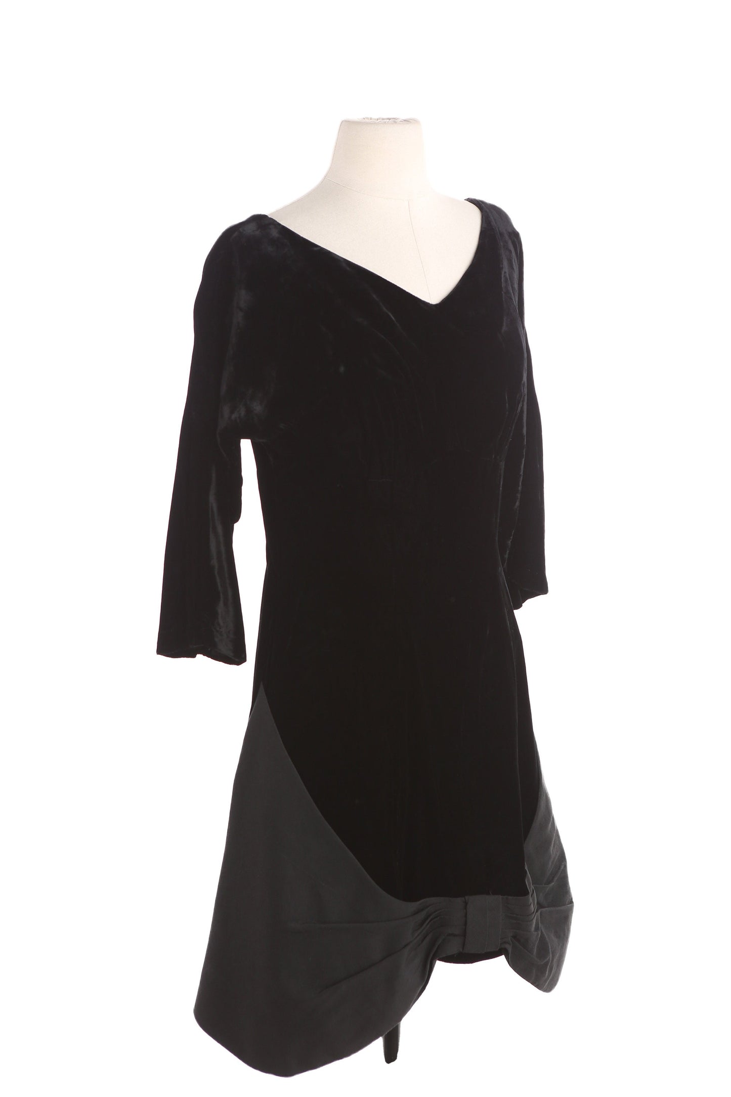 Vintage Black Velvet Casual Dress / Estimated Era: 40s - 50s