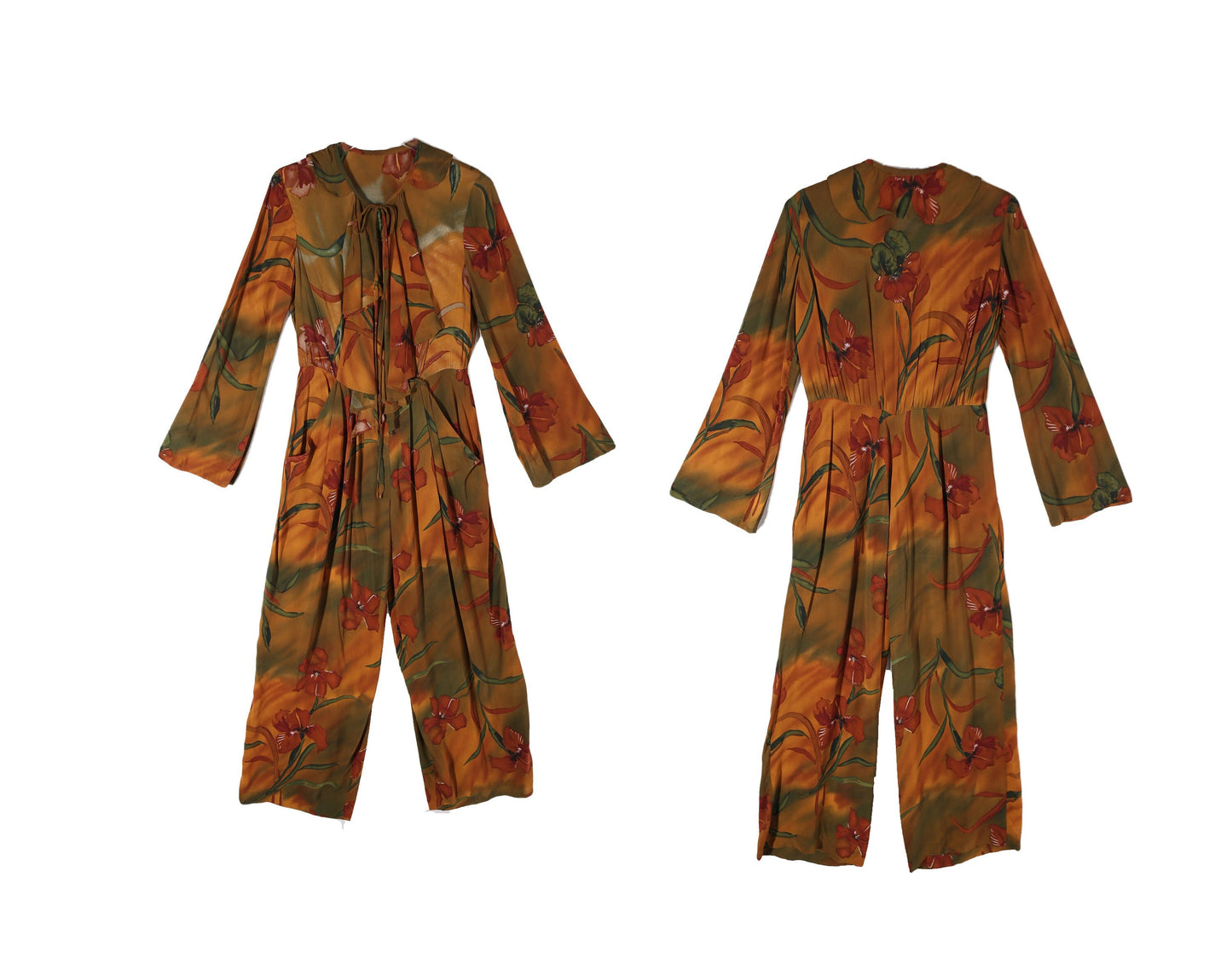 90s Women Floral Print Rayon Jumpsuit
