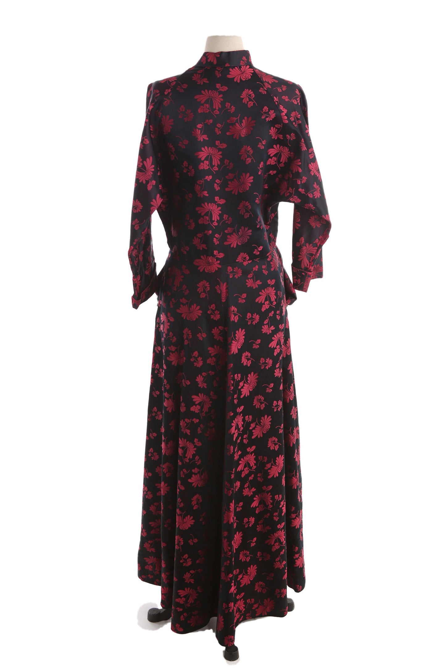 Vintage Black Cheongsam Floral Print Brocade Dress by DYNASTY / Made in Hong Kong