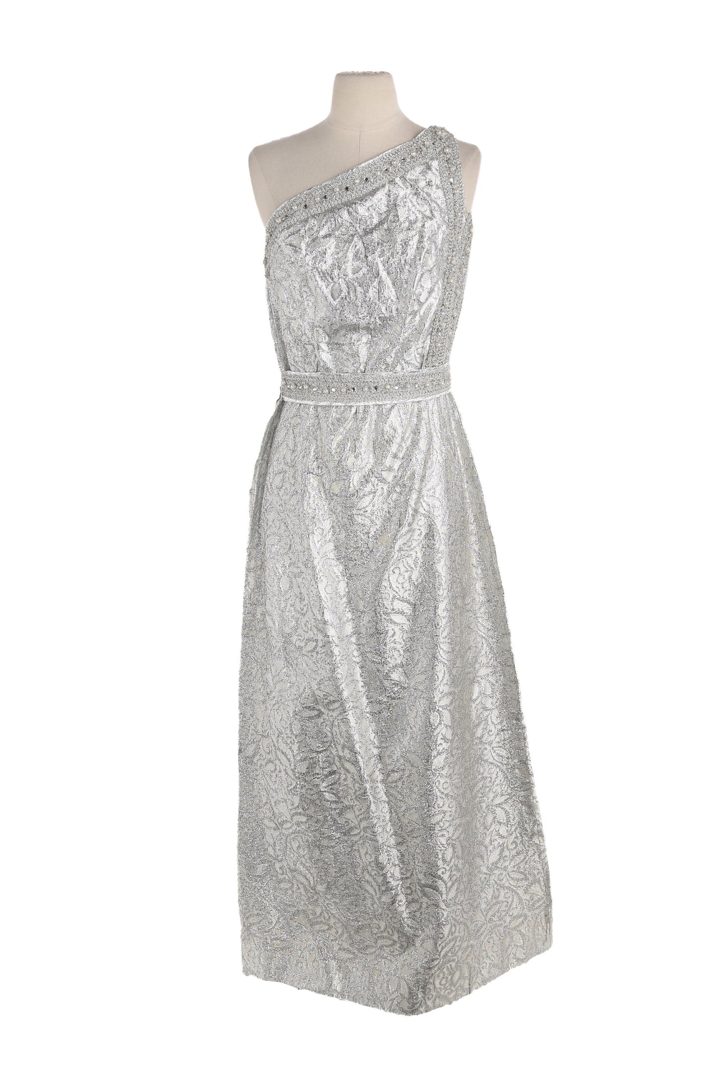 Vintage Silver Evening Formal Set Dress and Jacket / Estimated Era: 40s - 50s / Hollywood Gala