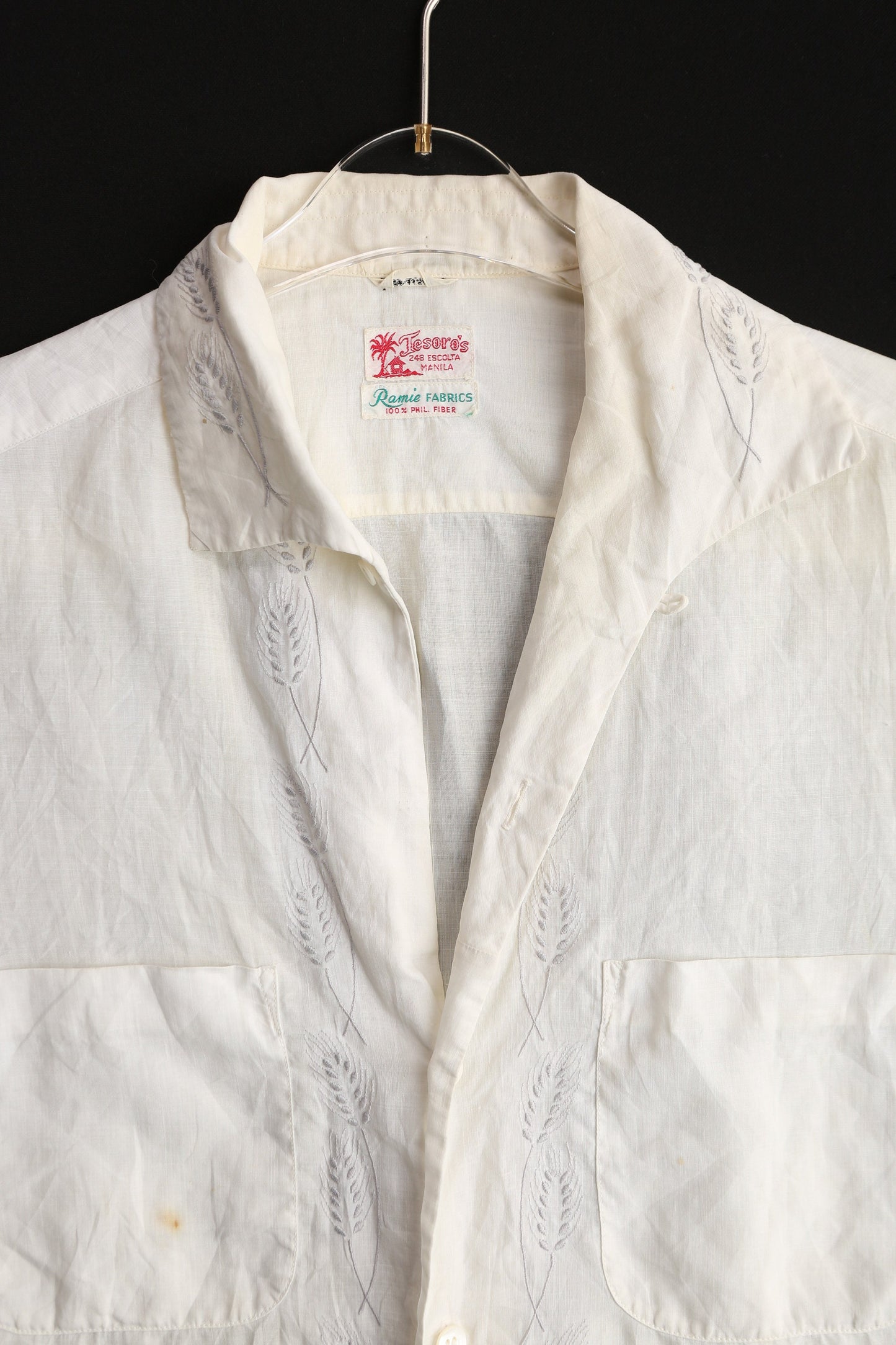 Vintage White Casual Shirt - Short Sleeves - by Tesoro's Escolta Manila Ramie Fabrics