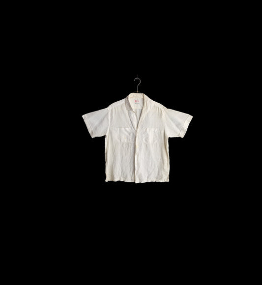Vintage White Casual Shirt - Short Sleeves - by Tesoro's Escolta Manila Ramie Fabrics