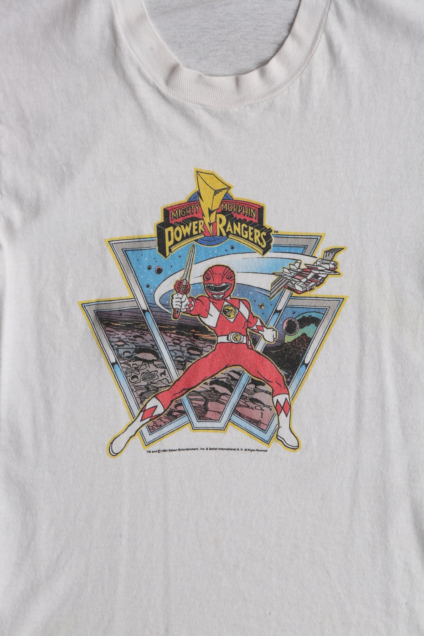 Vintage Power Rangers White Graphic T-shirt